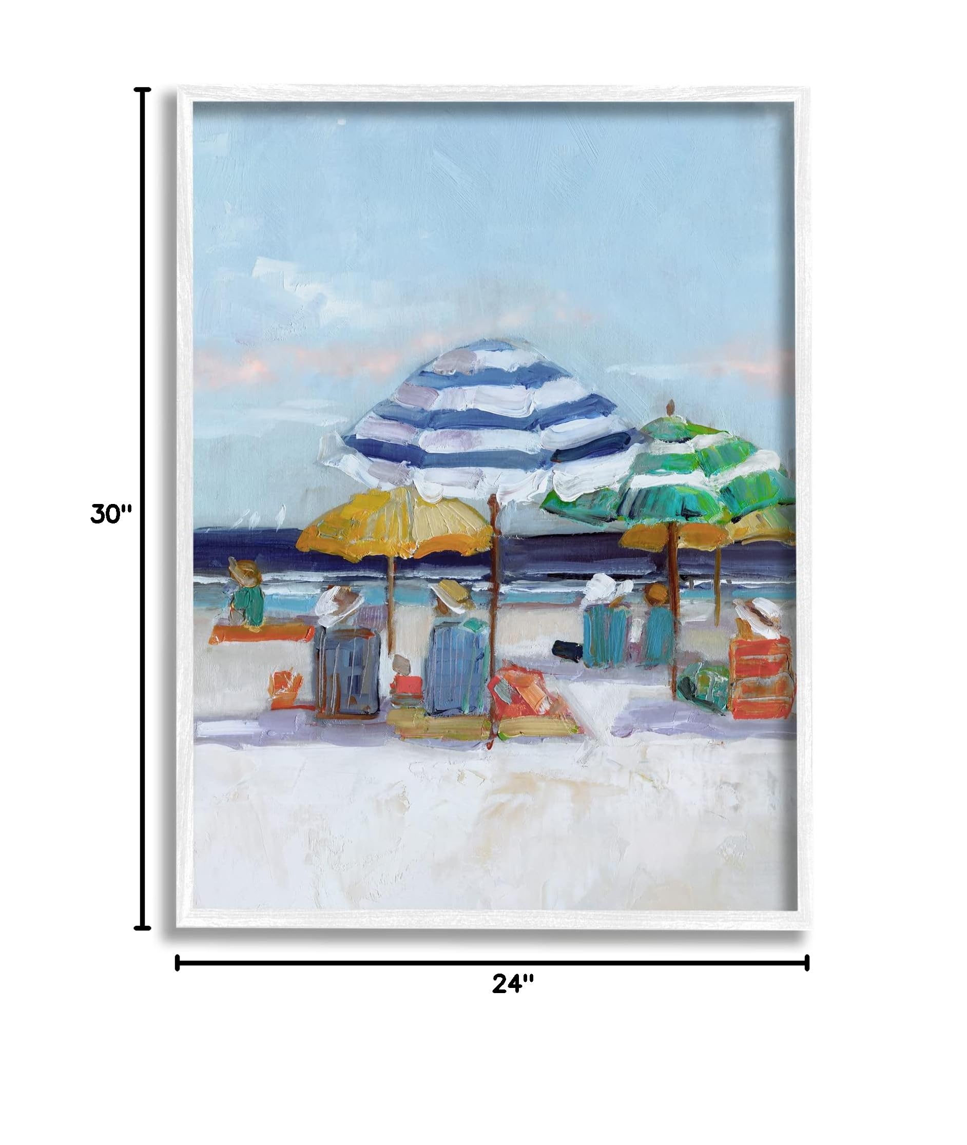 Stupell Industries Calm Beach Umbrella People Relaxing Ocean Shoreline Wall Art - Sally Swatland Coastal Painting - Perfect for Beach House Decor, Living Room & Bedroom