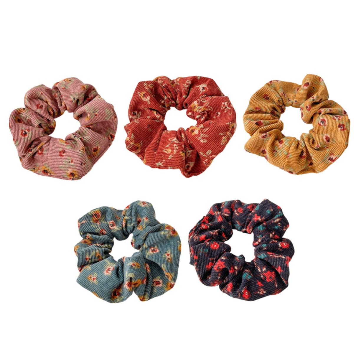 Beaupretty 5-Pack Corduroy Scrunchies for Women & Girls - Soft Elastic Hair Bands, Stretch Hair Ties, Fashion Hair Accessories - Perfect for School, Work, Gym & Everyday Styling