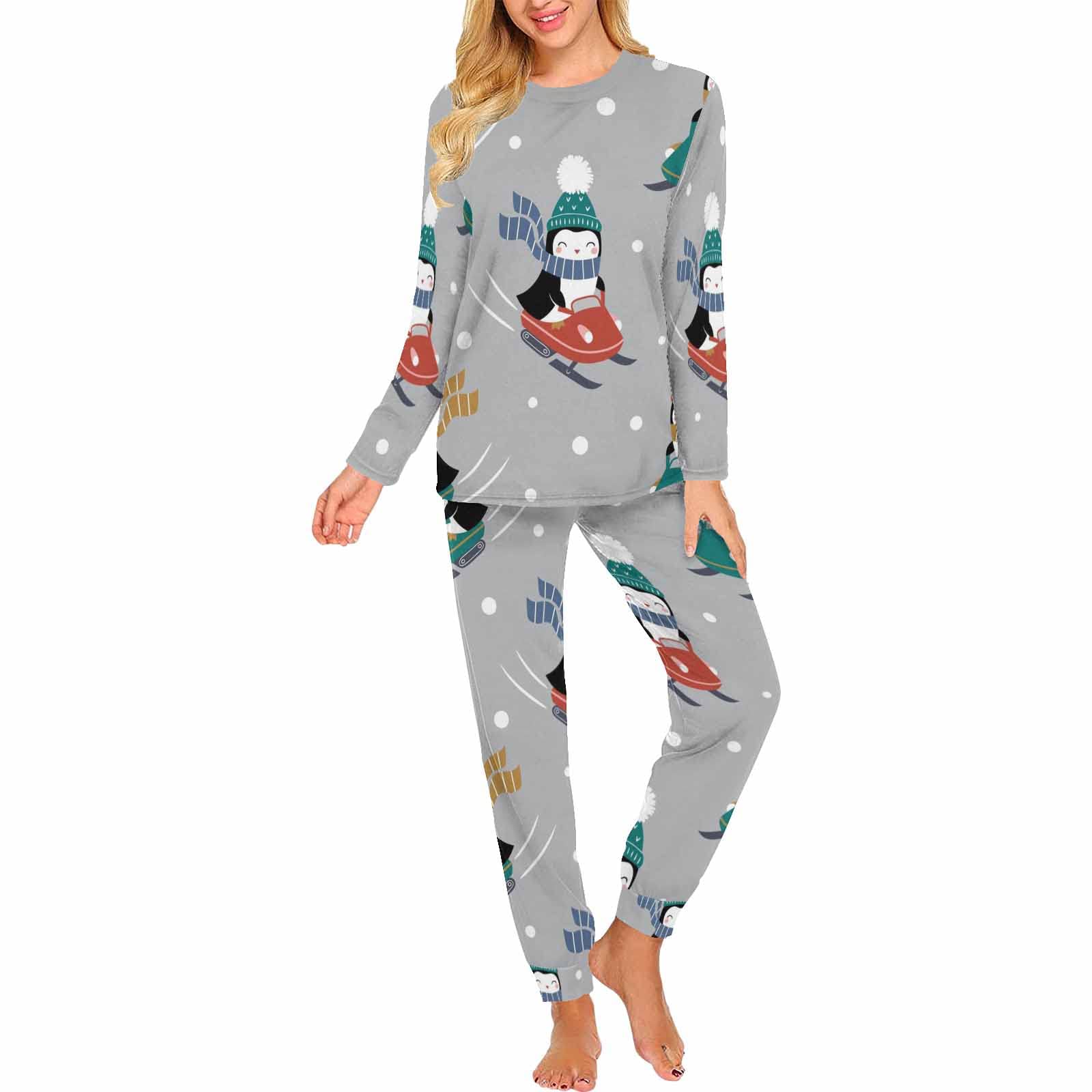 Cute Penguins on Snowmobile Women's 2-Piece Pajama Set - Soft & Cozy Sleepwear for Women, Lounge Pajamas for Relaxing at Home or Sleepovers