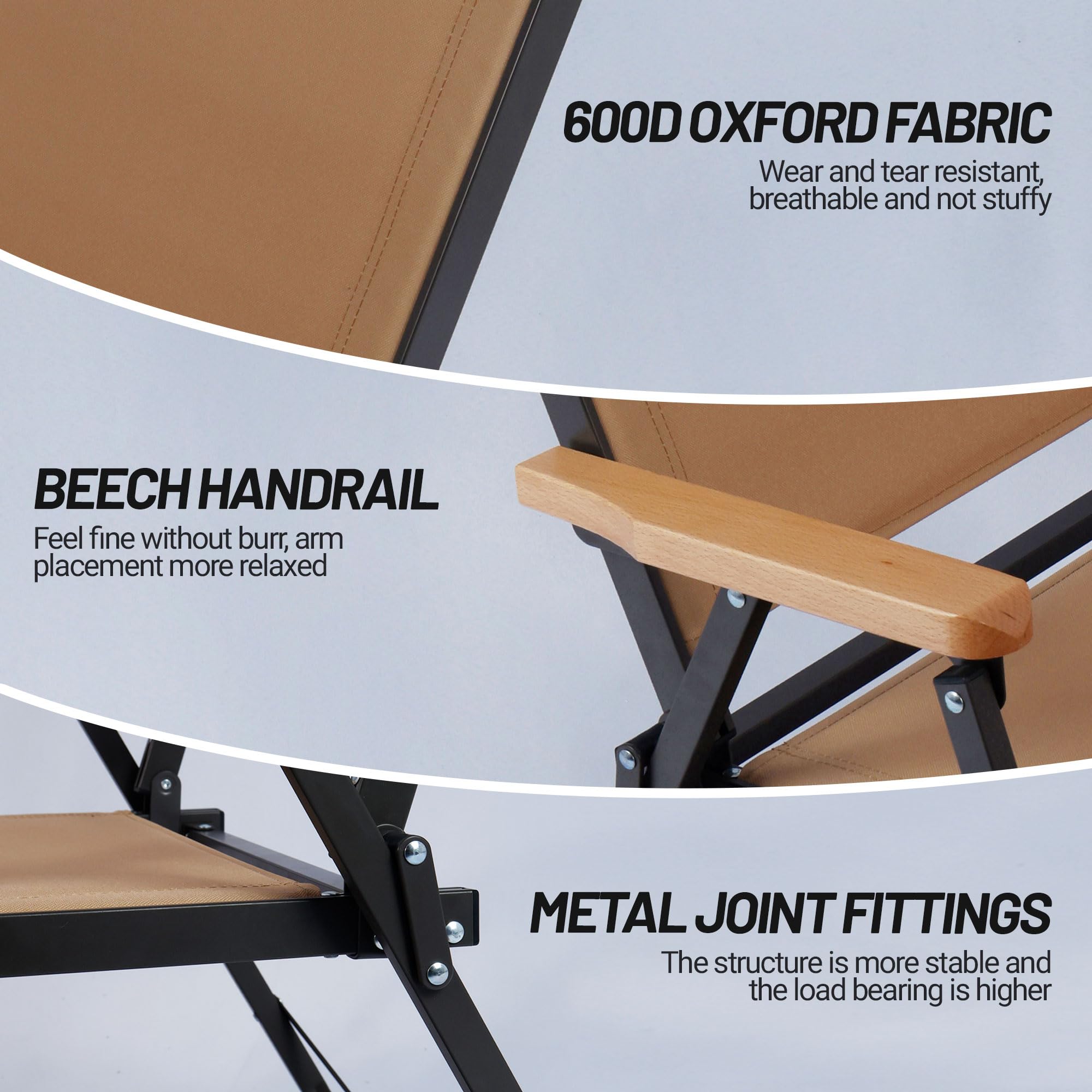 Lightweight Folding Camping Chair - Portable Aluminum Outdoor Beach Chair with Solid Wood Armrests for Hiking, Fishing, Picnics & Backpacking | Perfect for Camping Trips, Beach Relaxation & Outdoor Adventures (Gravel Brown)