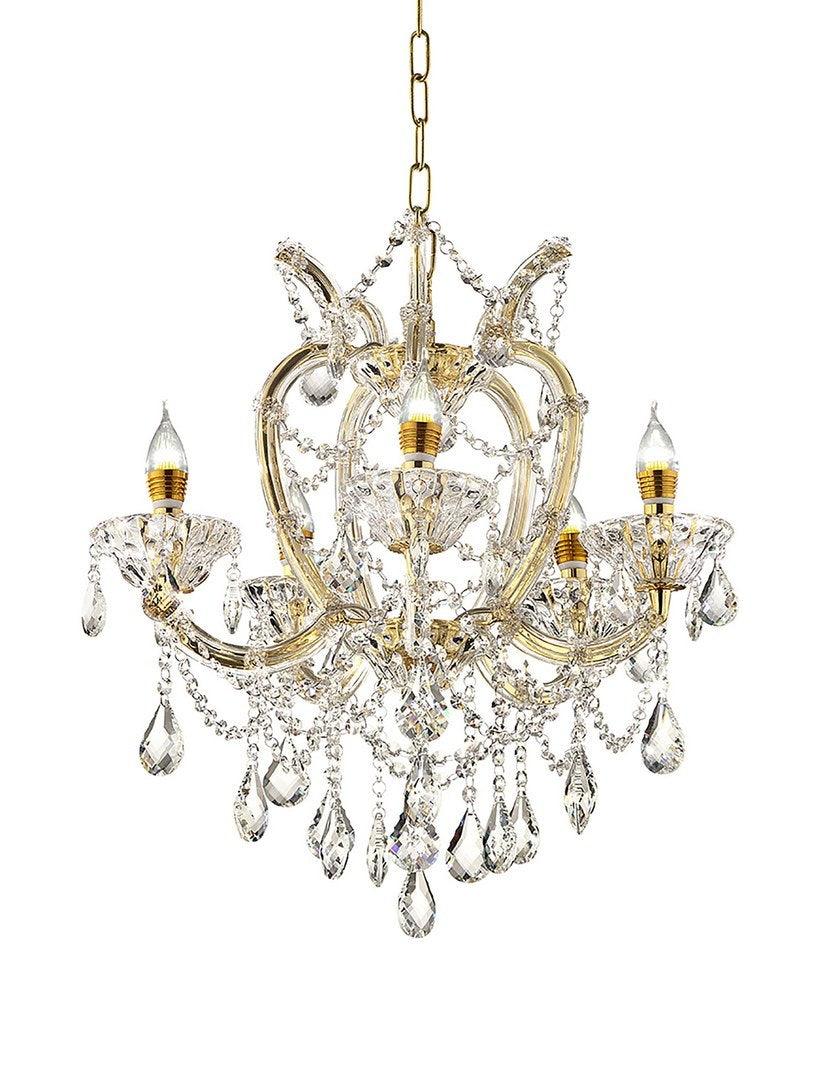 22-Inch Bella Petite Gold Crystal Chandelier with 5 LED Lights - Elegant Dining Room & Bedroom Lighting Fixture for Home Decor