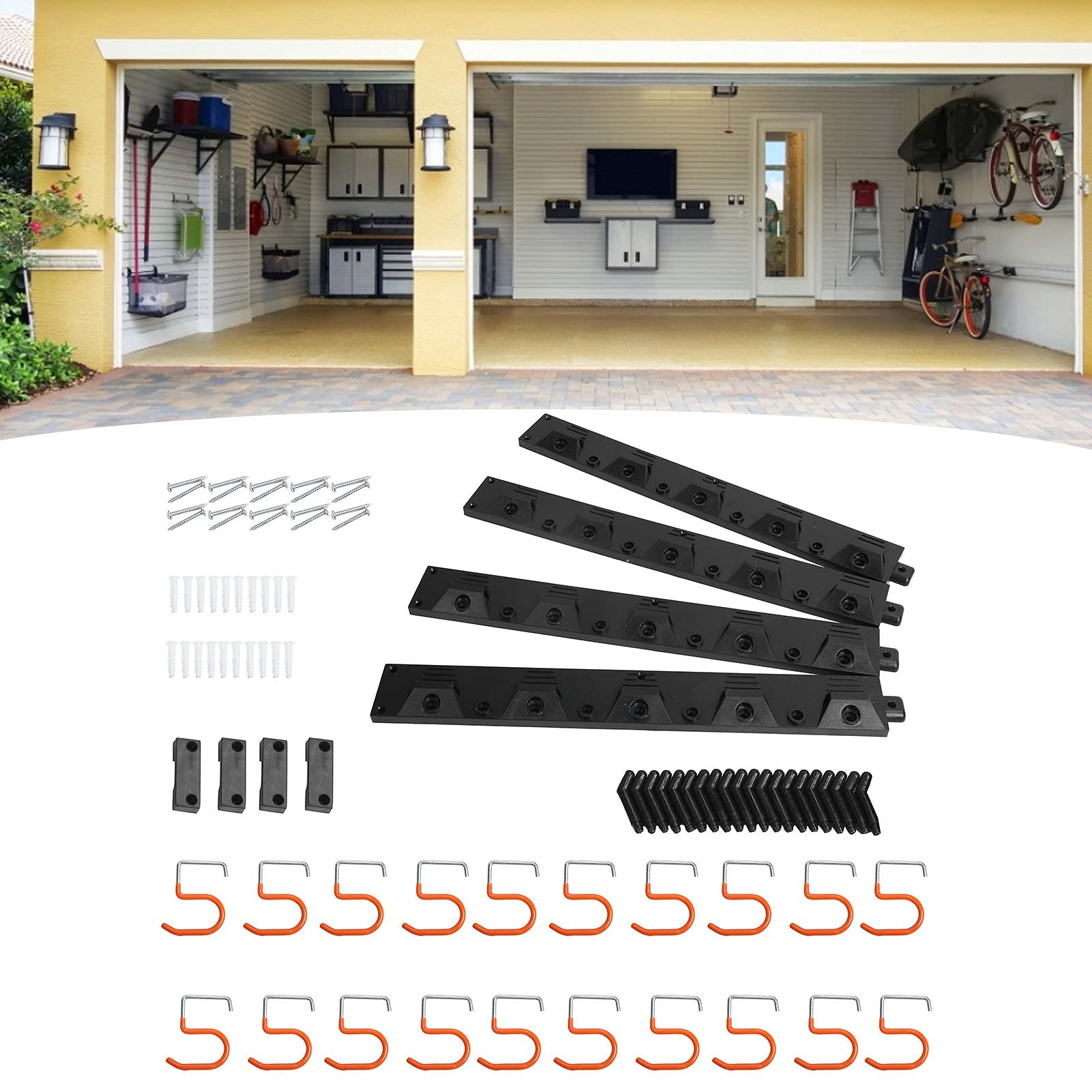 64 Inch Heavy Duty Metal Wall Mounted Tool Storage Rack with Single Hook - Garage & Home Organization System - Steel Gear Hooks for Garden Tools, Workshop Equipment & Wall Organizer - Perfect for DIY Projects, Garage Storage & Workshop Organization
