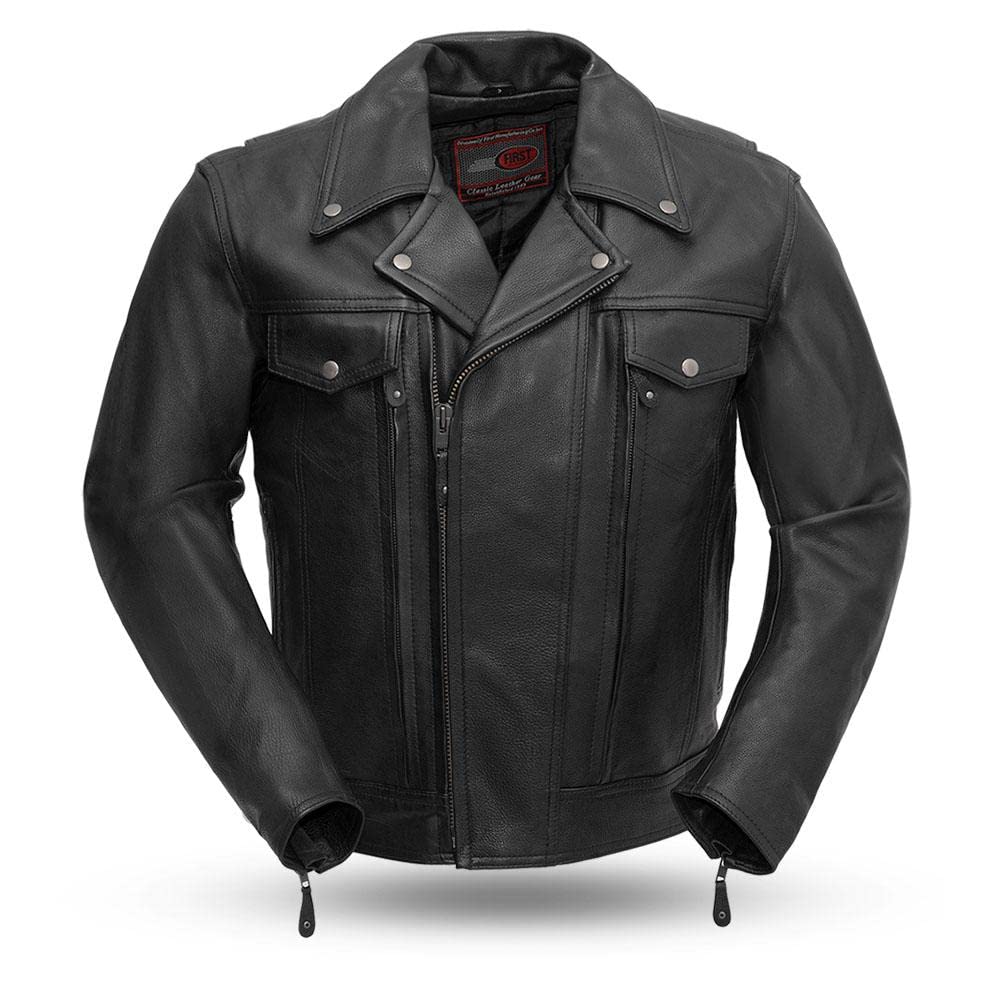 First MFG Co. Mastermind Men's Motorcycle Leather Jacket - Premium Biker Jacket for Men | Durable Riding Gear for Cruiser & Harley Riders | Perfect for Motorcycle Tours & Urban Streetwear Fashion