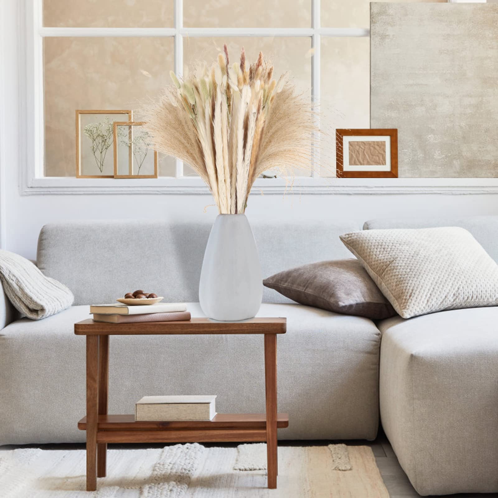 110 PCS Natural & White Dried Pampas Grass Bouquet with Bunny Tails - Boho Home Decor, Wedding Centerpieces, Party Arrangements - Perfect for Farmhouse, Rustic, and Modern Interior Design