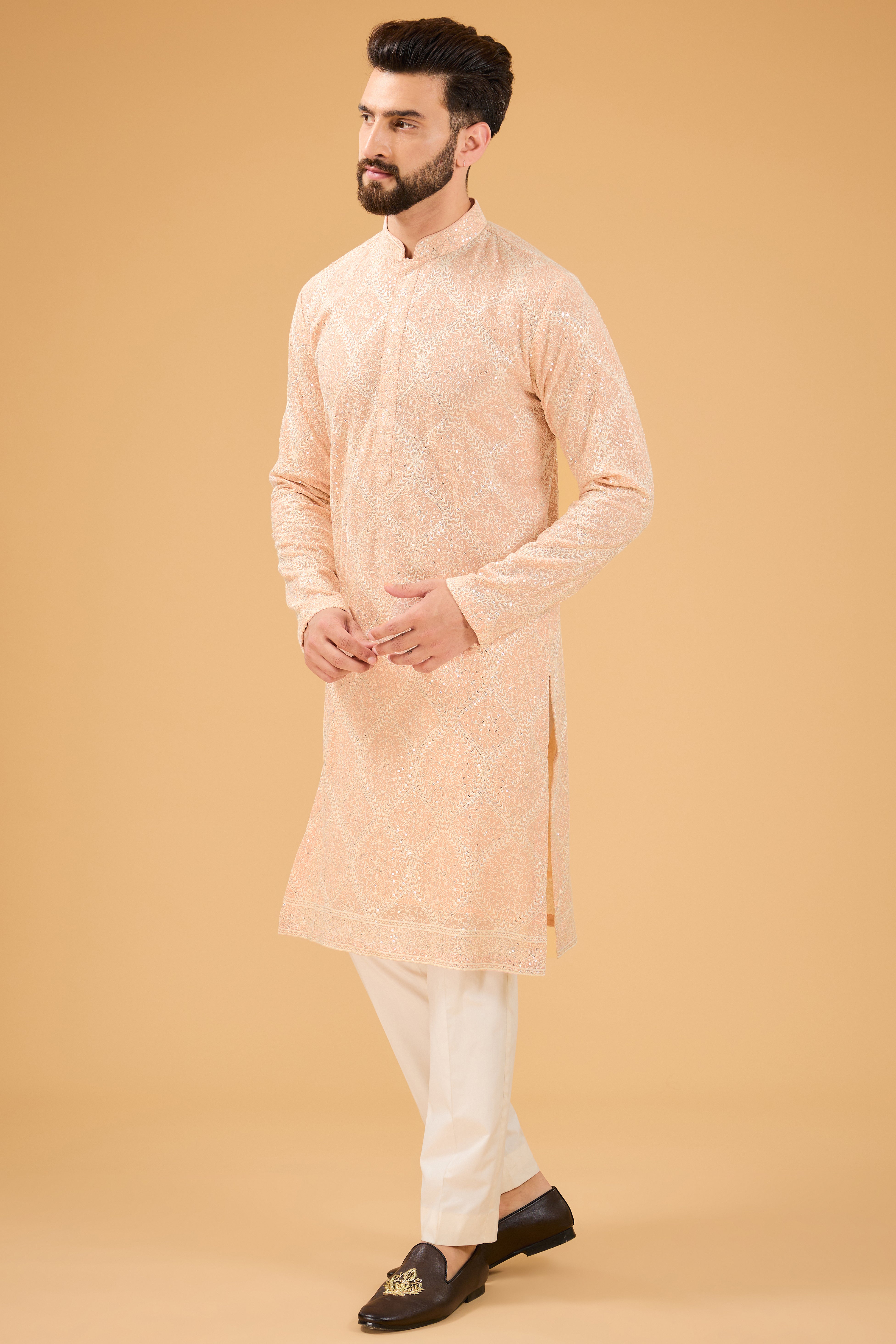 Elegant Pink Chikankari Kurta with Ivory Thread Embroidery - Perfect for Festivals, Weddings & Ethnic Occasions