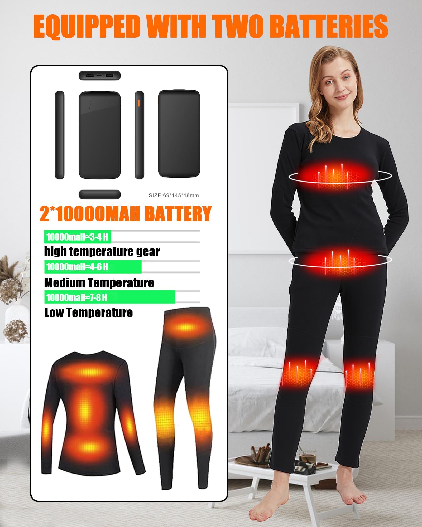 Women's USB Heated Thermal Underwear Set - Electric Warm Long Underwear & Snow Leggings for Cold Weather - Perfect for Winter Sports, Skiing, and Outdoor Activities