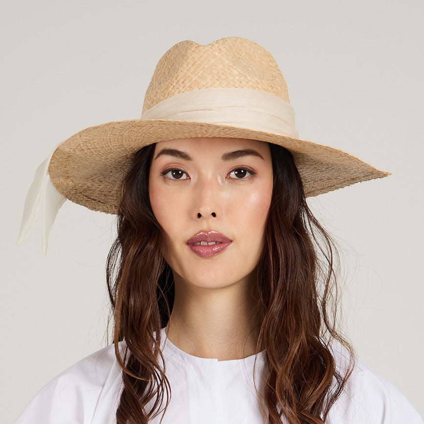 Emmanuelle Fine Raffia Fedora Hat for Women - Stylish Summer Sun Hat with Wide Brim - Perfect for Beach, Vacation, and Outdoor Activities