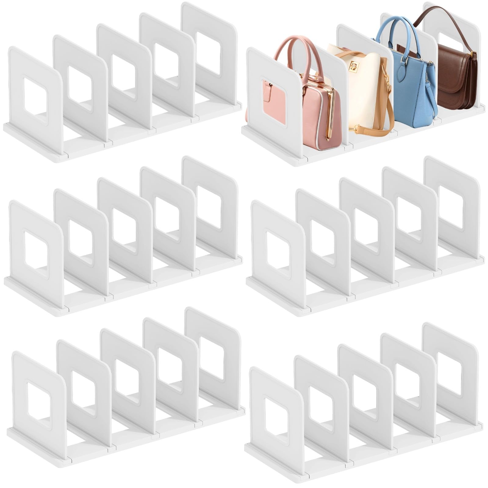4PCS Purse Organizers for Handbags - 13.7 x 5.9 x 5.5 Inches Adjustable Closet Storage Shelf Divider - Fits 8 Large or 16 Small Purses - Perfect for Closet, Bedroom, Travel & Office Organization