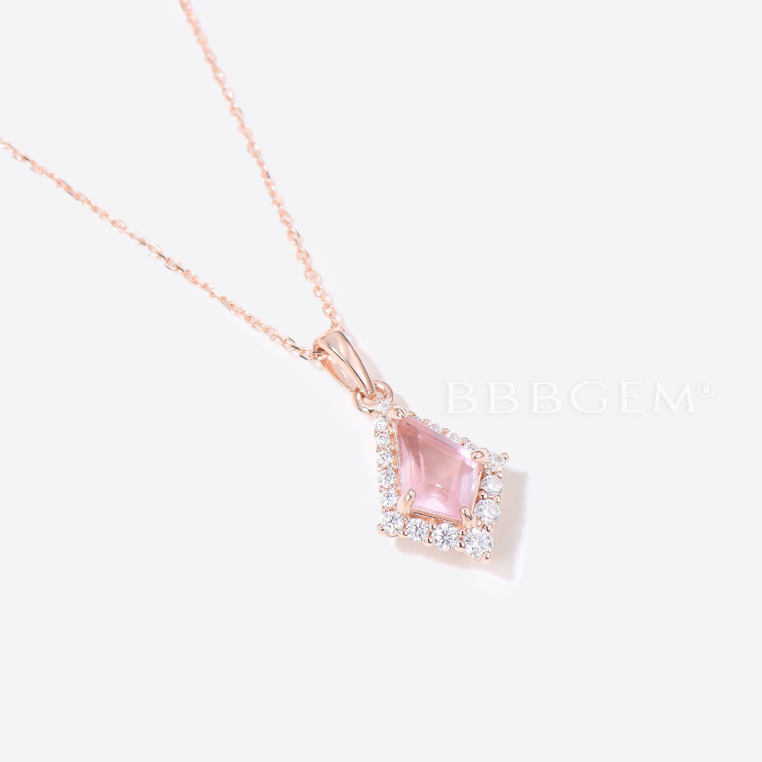 Rose Quartz Necklace with Rose Gold Halo & Moissanite Pendant - Elegant Healing Crystal Jewelry for Women, Gift for Her, Valentine's Day, Anniversary & Everyday Wear