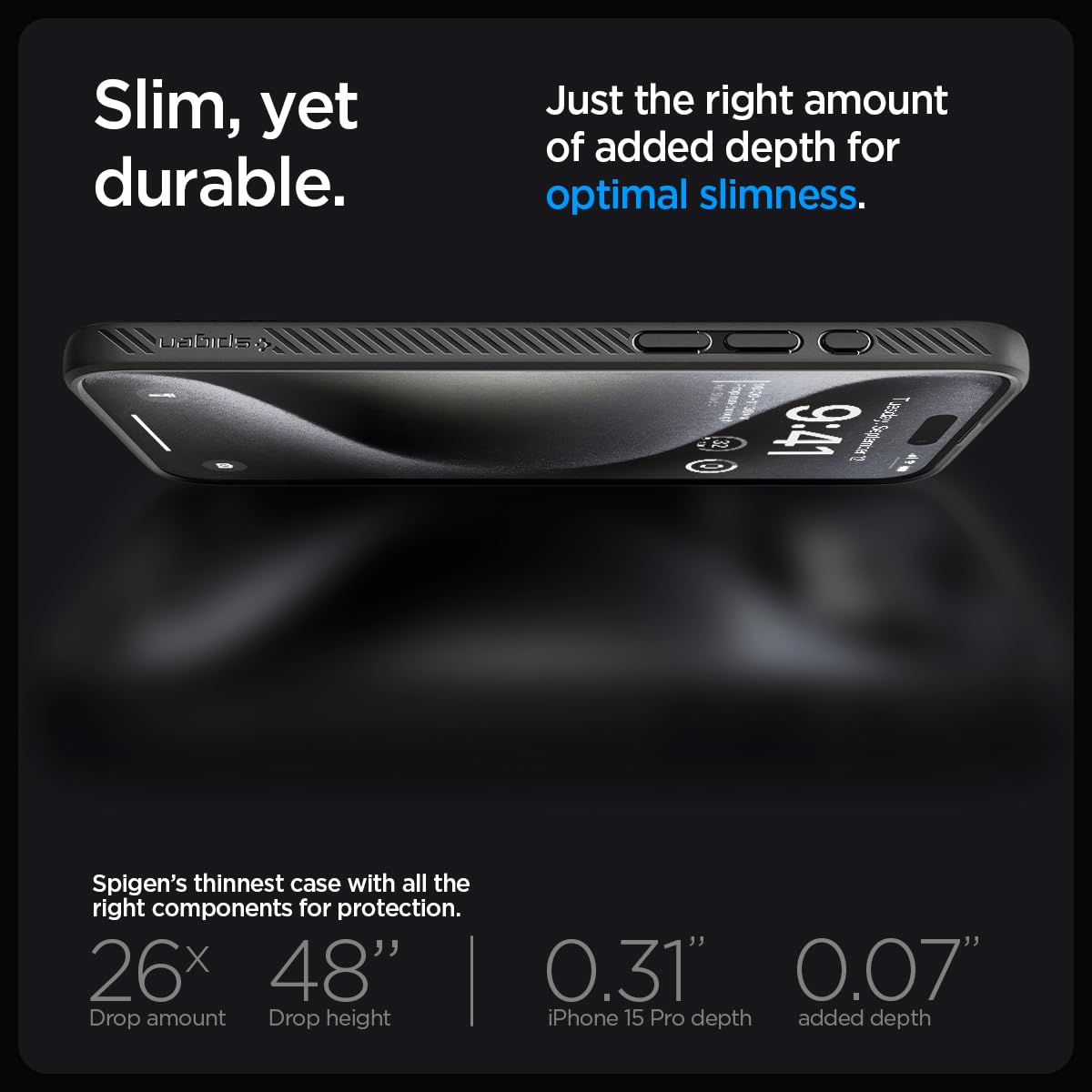 Spigen Liquid Air Case for iPhone 15 Pro - Slim Matte Black Protective Cover | Shockproof & Scratch Resistant | Perfect for Everyday Use, Travel & Outdoor Activities