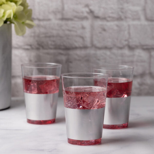 12 Oz Clear & Silver Hard Plastic Round Party Cups - 10 Pack Bulk Disposable Cups for Parties, Events, BBQs, and Outdoor Gatherings