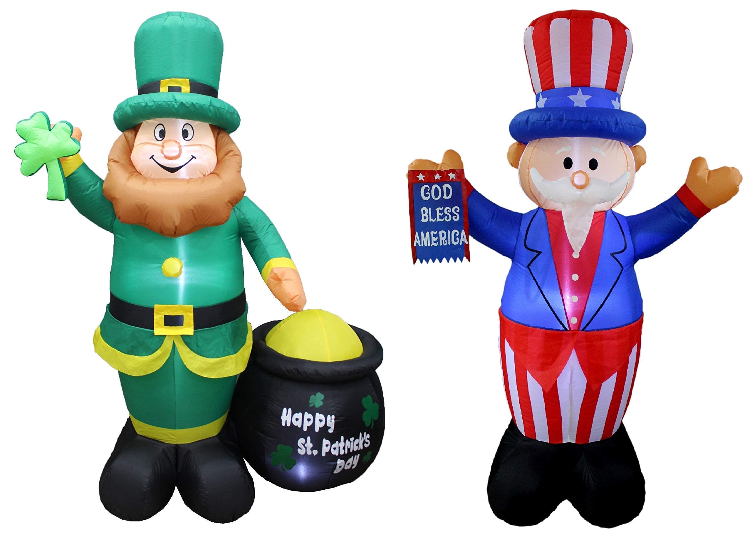 6ft Tall Inflatable Leprechaun with Pot of Gold & Patriotic Uncle Sam - Saint Patrick's Day & 4th of July Party Decorations Bundle - Perfect for Backyard Celebrations, Holiday Festivities, and Outdoor Themed Events