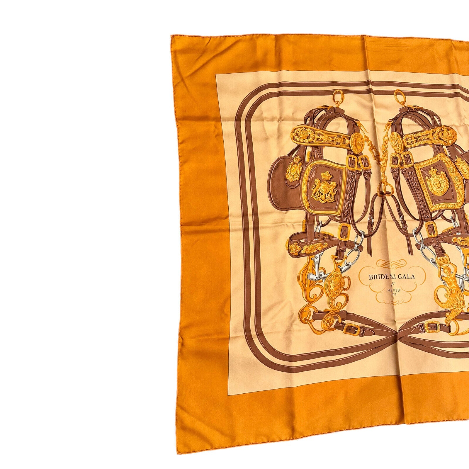 Authentic Hermes Brides De Gala 90cm Orange Brown Silk Scarf - Luxury Fashion Accessory for Women, Perfect for Gifts, Parties & Special Occasions