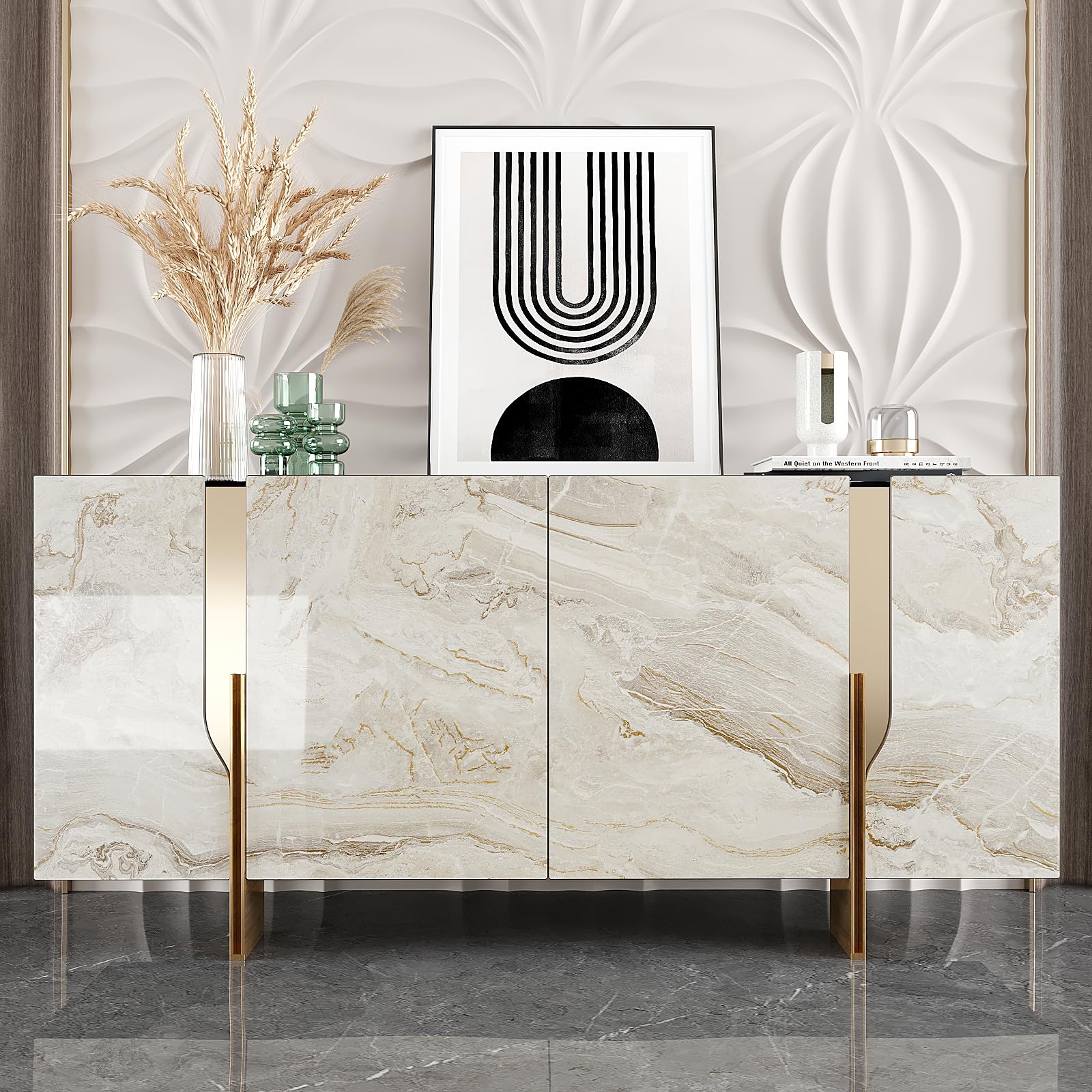 VEELIKE 15.7''x118'' Beige Gold Liquid Marble Contact Paper - Peel & Stick Waterproof Granite Countertop Cover - Self-Adhesive Vinyl Roll for Kitchen, Bathroom, Table & Wall Decor - Perfect for Home Renovation, DIY Projects & Furniture Upcycling