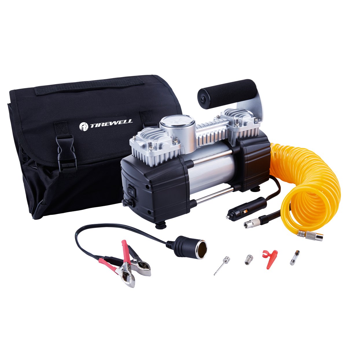 Portable 12V 150PSI Tire Inflator Air Compressor Pump for Car, SUV, Motorcycle, Bicycle - Digital Gauge, Twin Cylinder, 5M Hose & Battery Clamps - Emergency Roadside Assistance, Garage & Travel Use