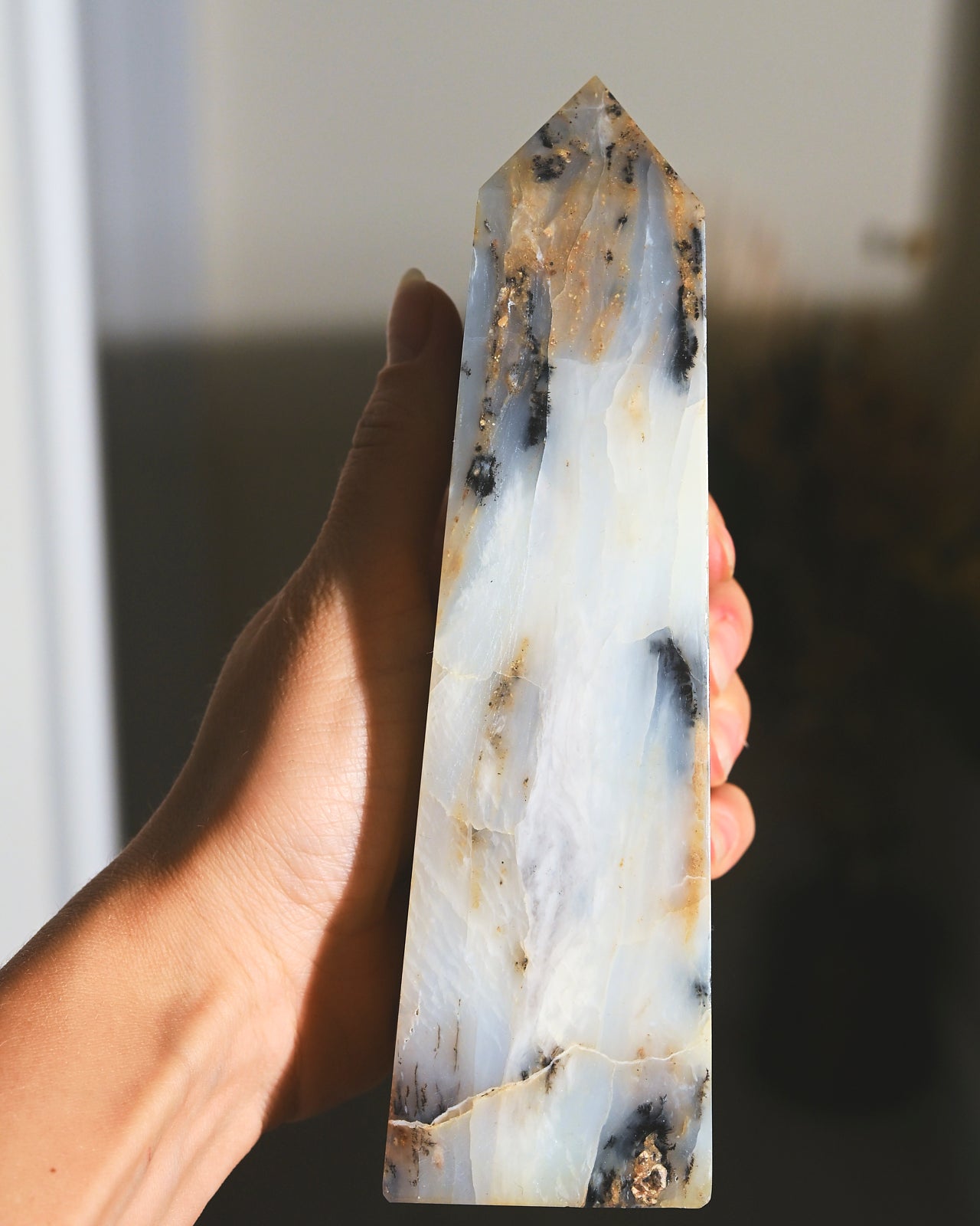 Natural Peruvian Blue Opal Crystal Tower - 6.5 Inch Healing Stone for Meditation, Reiki & Home Decor | Spiritual Energy Enhancer & Positive Vibes Generator