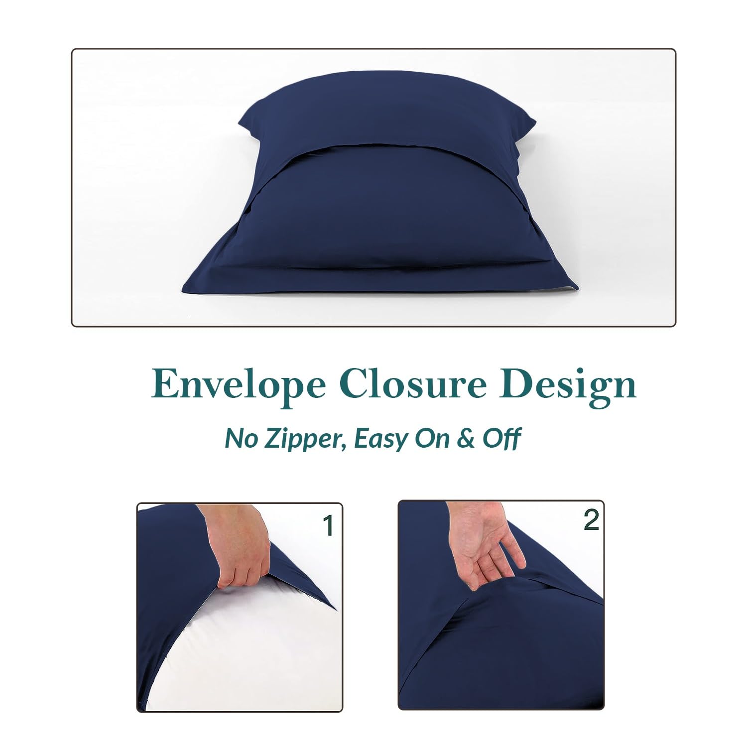 Luxury 100% Egyptian Cotton Queen Pillow Shams Set of 2 - Navy Blue 20x30 Inch 600 Thread Count Hotel Quality Bedding - Perfect for Master Bedrooms, Guest Rooms & Luxury Home Decor