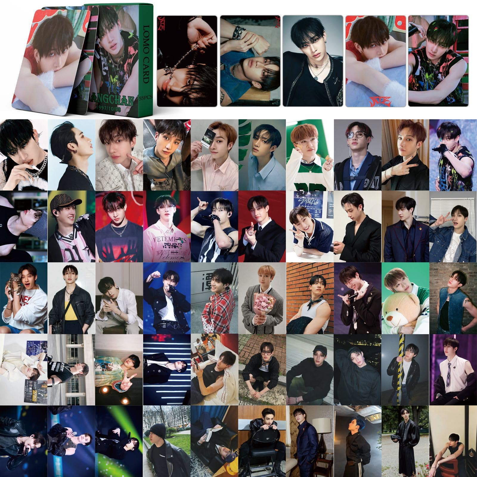 Stray Kids Photocards 55 PCS - Official Kpop Album Photo Cards Collection (Bang Chan) - Perfect Gift for Fans, Boys and Girls - Use for Scrapbooking, Phone Cases, and Kpop Merch Displays