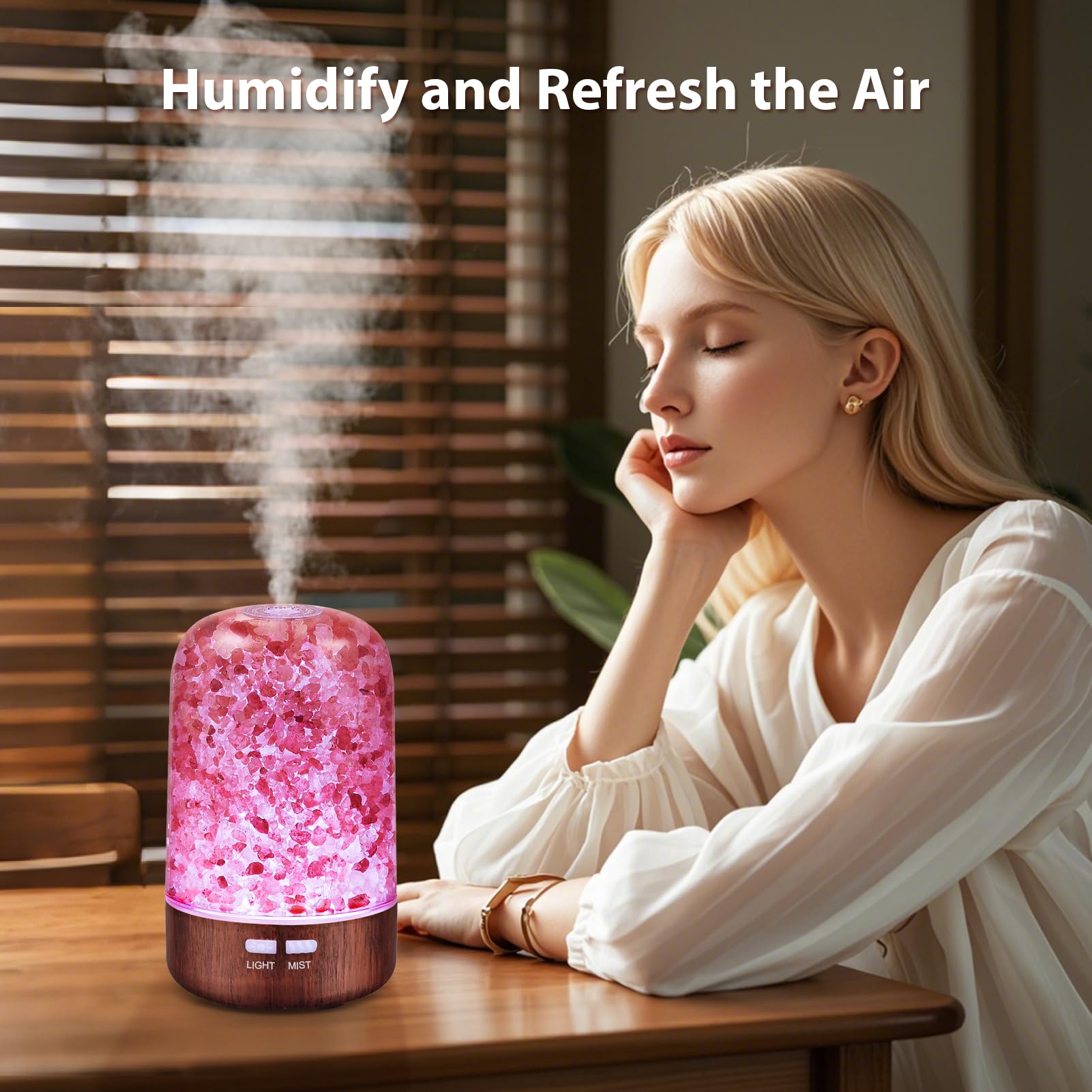 Premium 3-in-1 Aromatherapy Essential Oil Diffuser with Himalayan Salt Lamp & Cool Mist Humidifier - 120ml Ultrasonic Diffuser with 7 Color Changing LED Lights for Home, Office, Yoga Studio & Bedroom Relaxation (Red Bronze)