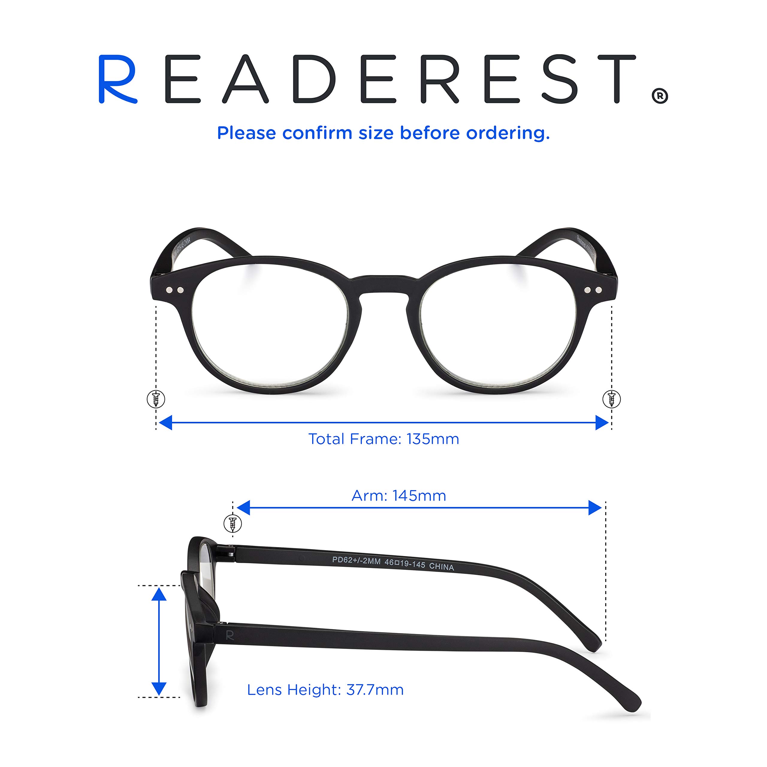 Readerest Round Blue Light Blocking Reading Glasses - 1.50 Magnification Computer Glasses for Men & Women | Anti Glare, Anti Eyestrain, UV Protection | Perfect for Office Work, Gaming & Screen Time