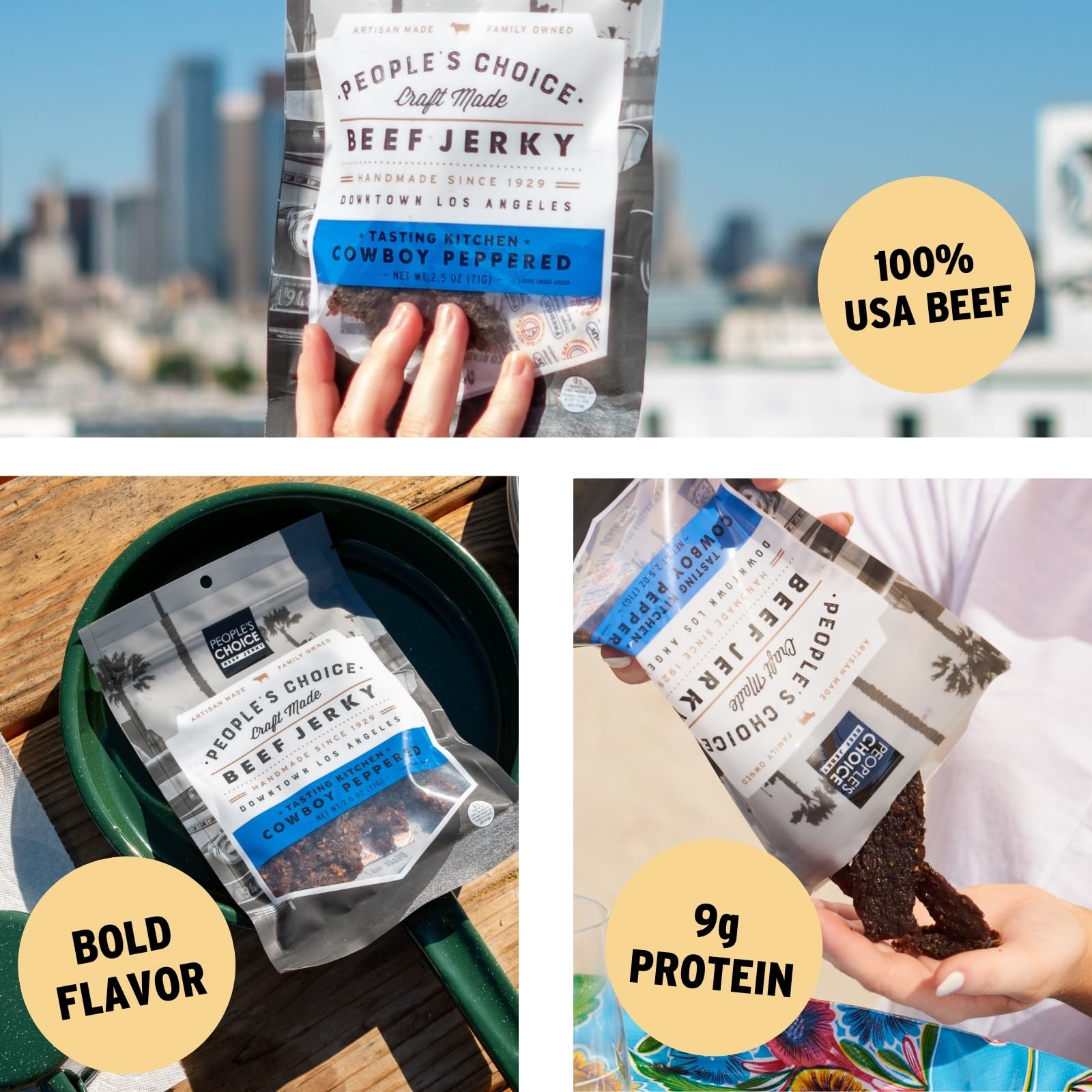 Premium Cowboy Peppered Beef Jerky - 1 Pound (16 oz) | High Protein, Low Sodium Healthy Snack | Perfect for Camping, Backpacking & Road Trips | People's Choice Tasting Kitchen | Gluten-Free, Keto-Friendly Dried Meat Snack