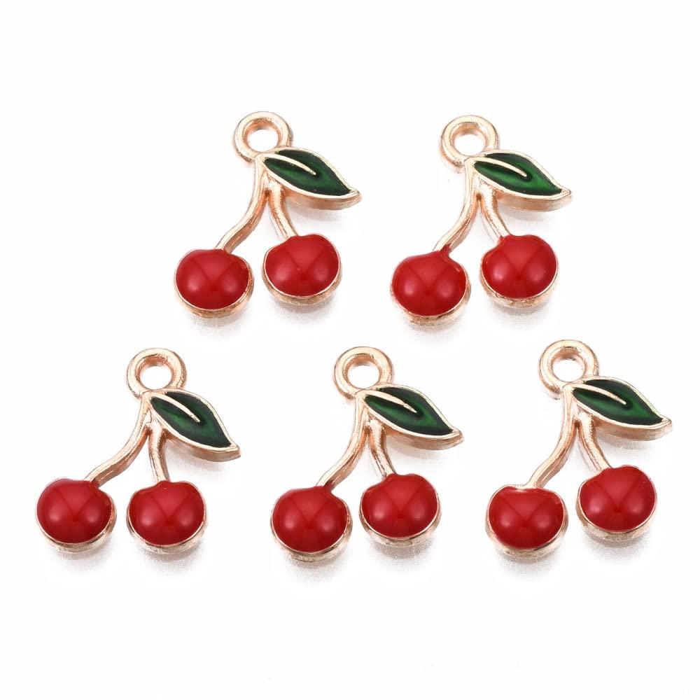 KitBeads 100pcs Red Cherry Charms - Enamel Food Jewelry Charms, Mini Fruit Pendants for DIY Bracelets, Necklaces & Earrings - Perfect for Crafting, Gift Making & Kawaii Accessories