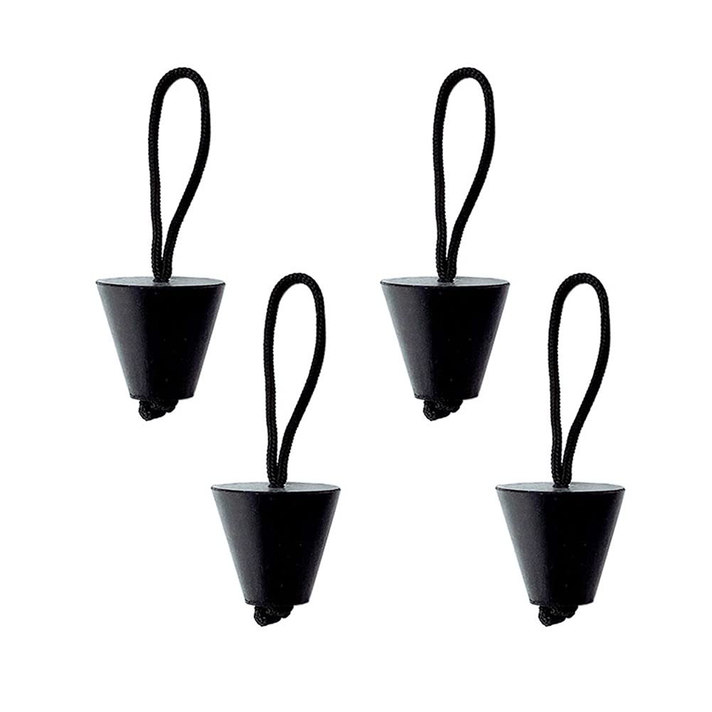 4PCS Universal Silicone Kayak Scupper Plugs with Lanyard - Waterproof Drain Hole Stoppers for Inflatable Boats, Canoes & Marine Vessels (Black) - Perfect for Kayaking, Fishing and Water Sports