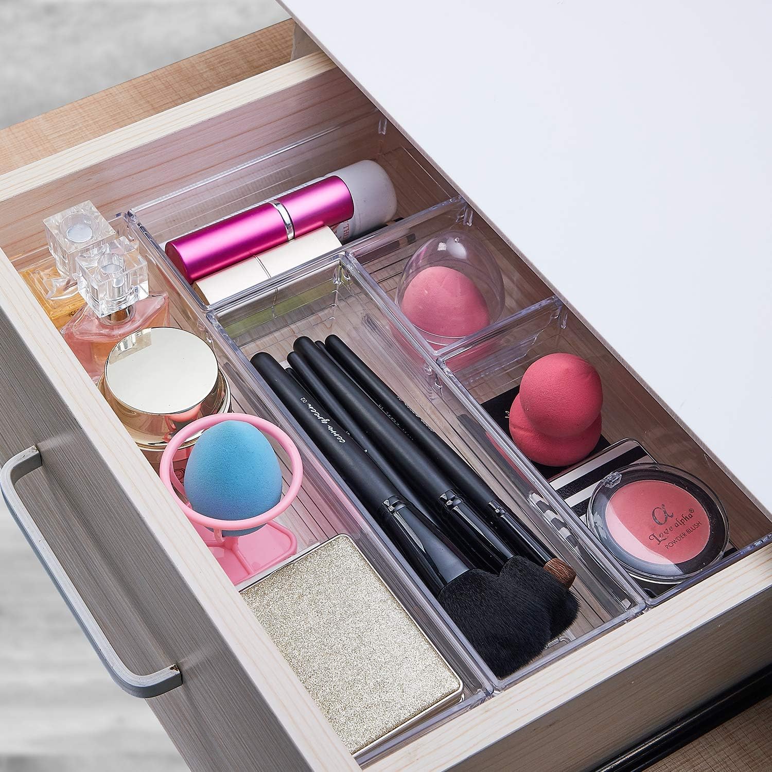 14-Piece Clear Plastic Drawer Organizer Set - 4-Size Stackable Storage Trays for Makeup, Jewelry, Kitchen Utensils & Office Supplies | Perfect for Bedroom, Bathroom & Desk Organization