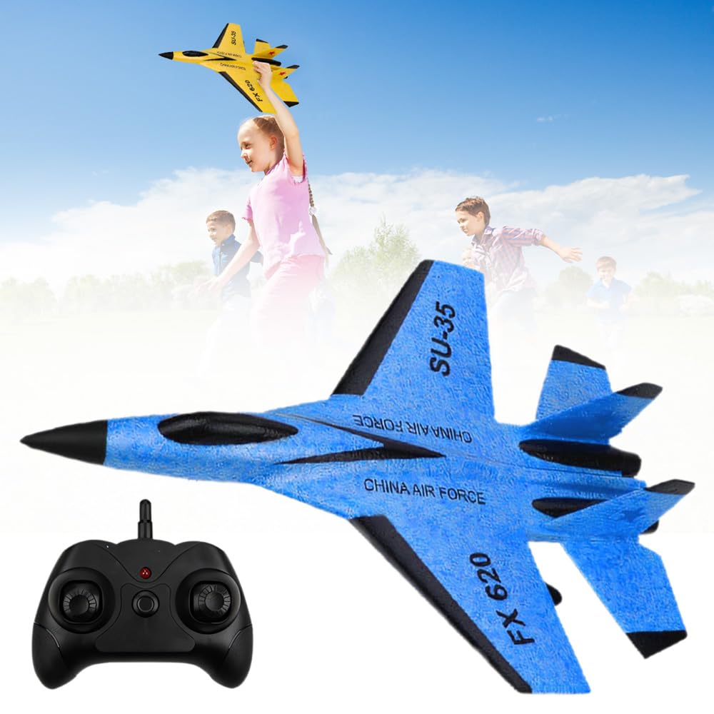 2025 New 2.4GHz Remote Control Airplane Toy - Foam RC Fighter Jet with LED Lights, Gravity Glider for Kids & Adults (Blue) | Outdoor Flying Toy, Birthday Gift for Boys & Girls, Backyard Fun Activity