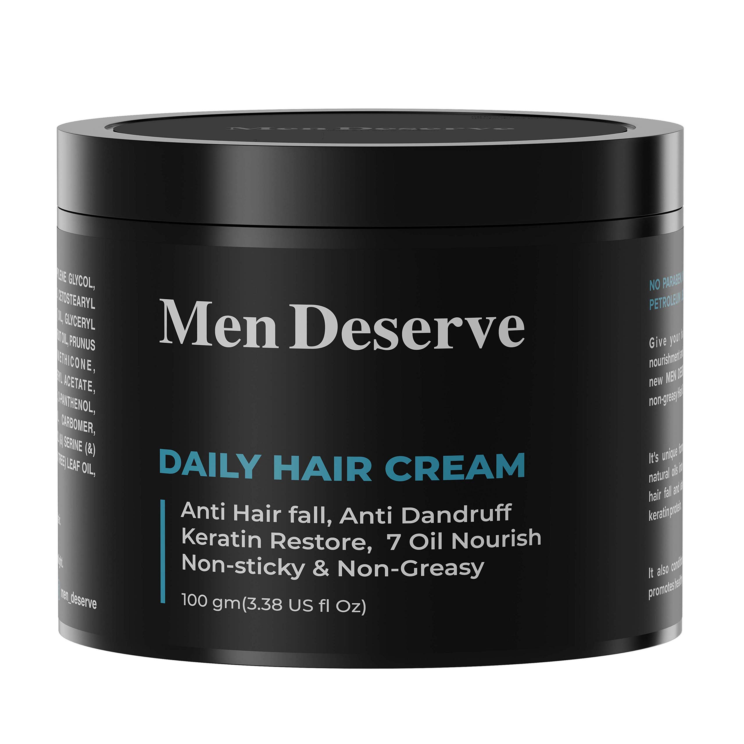 Men's Daily Hair Cream with 7 Oils - Hair Fall Control, Dandruff Prevention & Keratin Restoration - Nourishing Treatment for Thicker, Healthier Hair - Perfect for Daily Use at Home or Salon