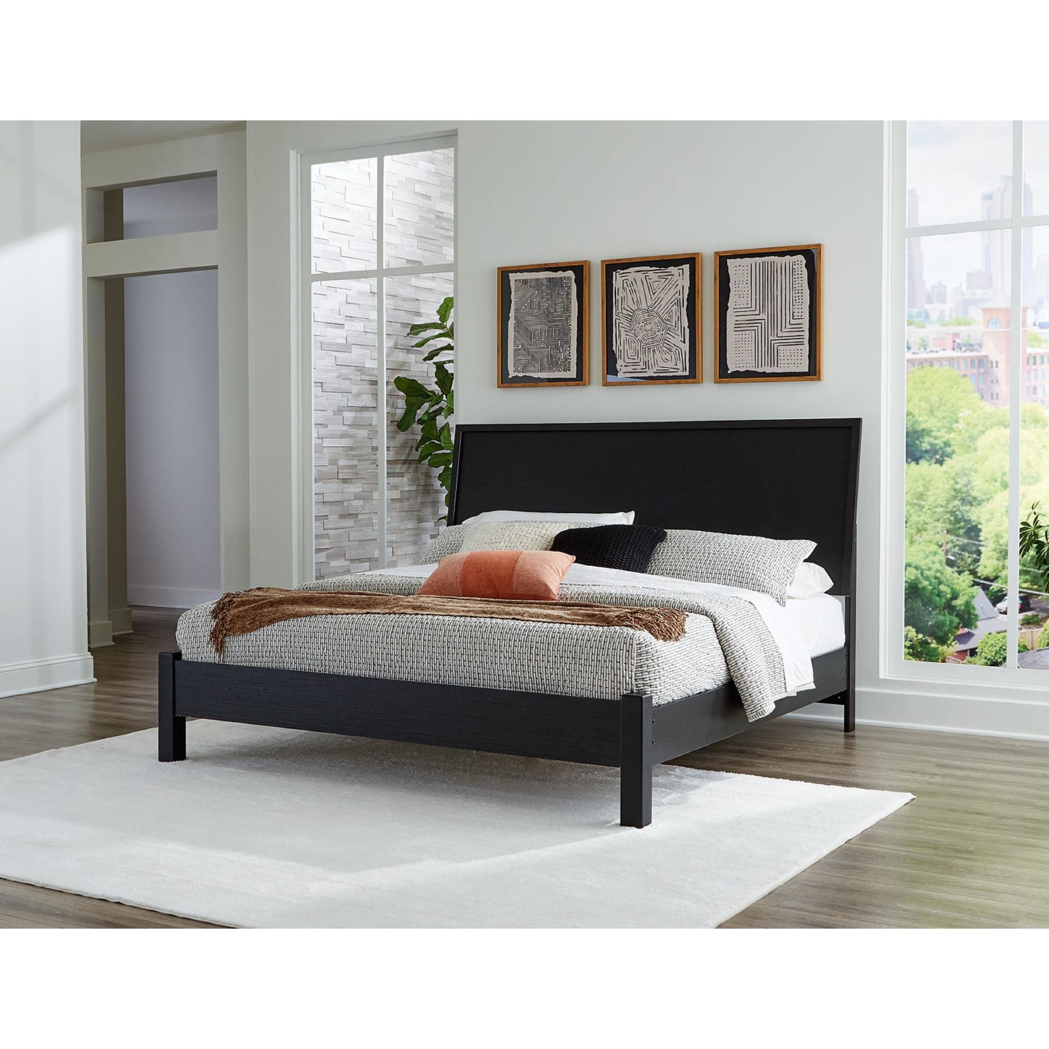 Danziar Modern Platform Bed Frame - Queen Size, Black Wooden Slat Support - Perfect for Bedroom, Guest Room & Studio Apartments