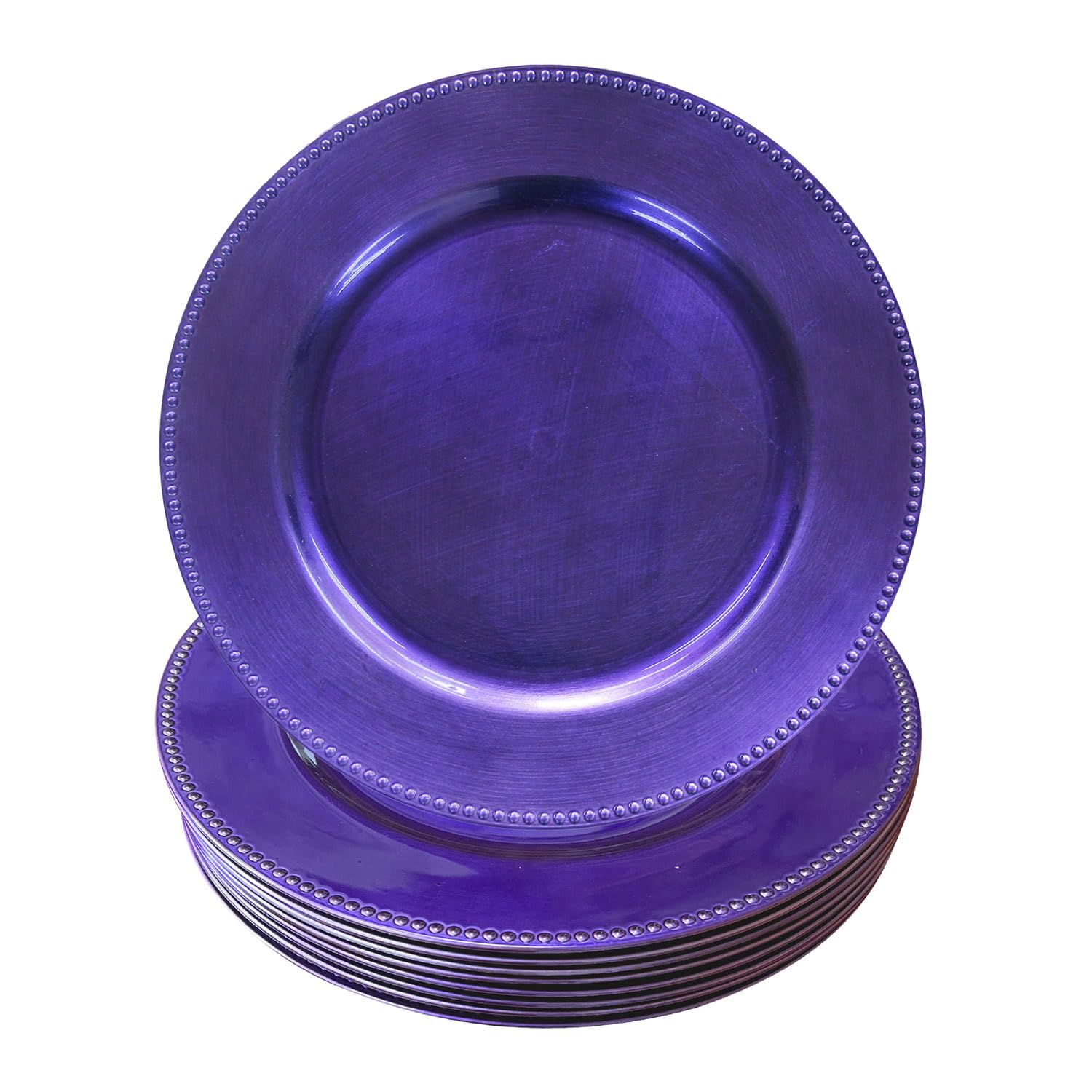 12-Pack Purple Plastic Beaded Charger Plates - 13 Inch Round Metallic Wedding & Party Table Decor - Elegant Dinnerware for Bridal Showers, Anniversary Celebrations & Special Events