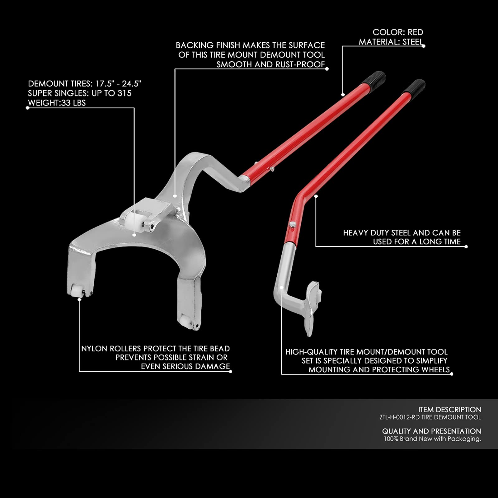 DNA Motoring ZTL-H-0012-RD Heavy Duty Steel Tire Mounting Tool - Professional 17.5