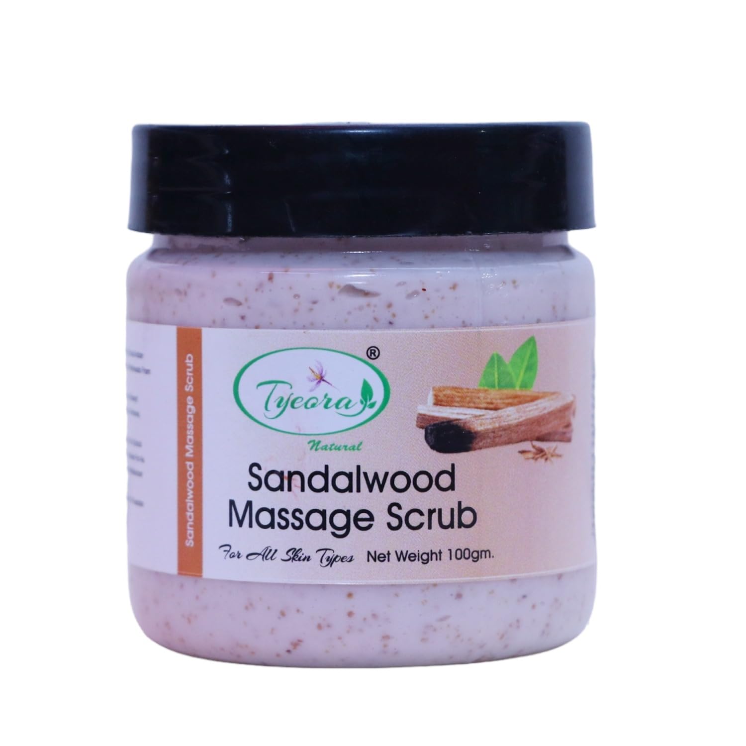 Tyeora Natural Sandalwood Massage Scrub for All Skin Types - 100g Exfoliating Body Scrub for Smooth & Glowing Skin - Perfect for Spa, Relaxation & Self-Care Routine