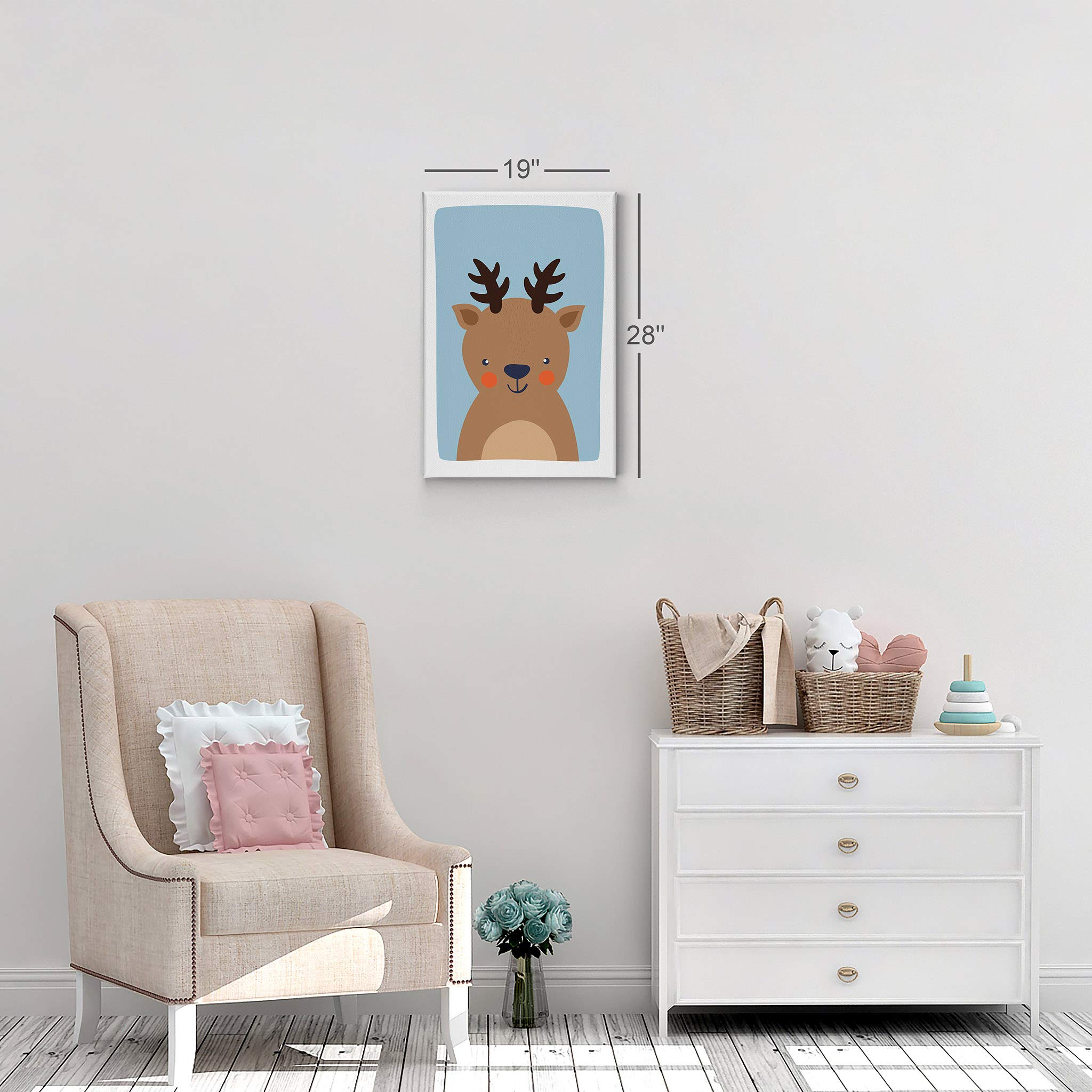 Cute Deer Blue Background Canvas Print - Kids Room Decor, Nursery Wall Art, Baby Room Decor - Ready to Hang 17x11 - Made in USA | Perfect for Children's Bedroom, Playroom & Daycare Decor