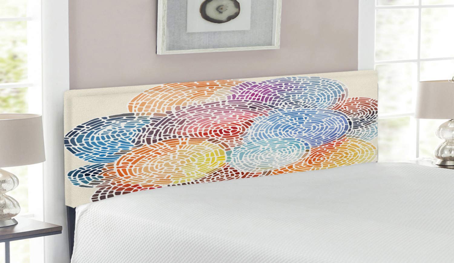 Ambesonne Colorful Upholstered Headboard - Abstract Mosaic Watercolor Design with Memory Foam, Queen Size Bed Frame for Modern Bedrooms | Home Decor & Guest Room Upgrade
