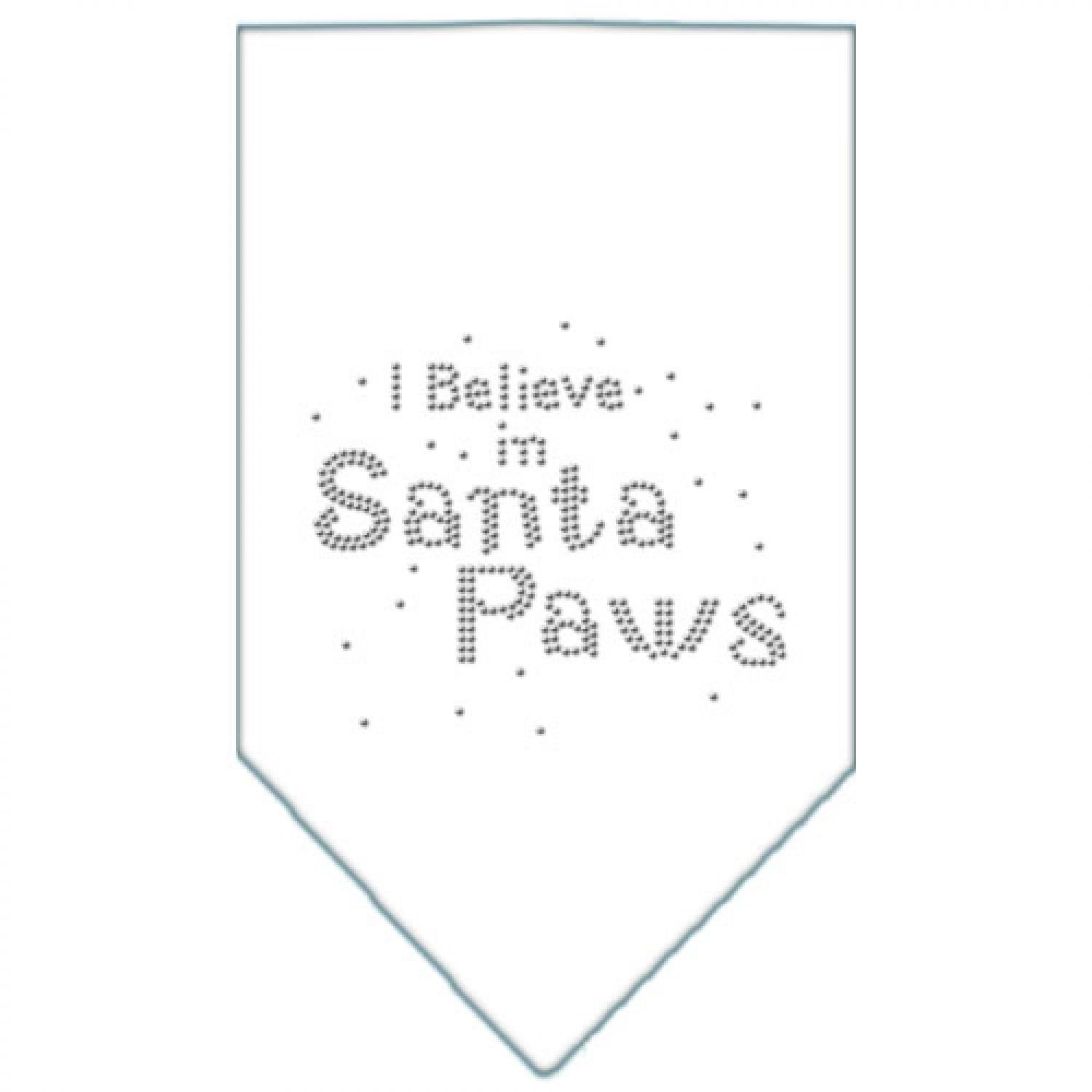Sparkling Christmas Pet Bandana for Dogs - 'I Believe In Santa Paws' Rhinestone Design, White Large Size | Perfect for Holiday Photos & Festive Pet Parties