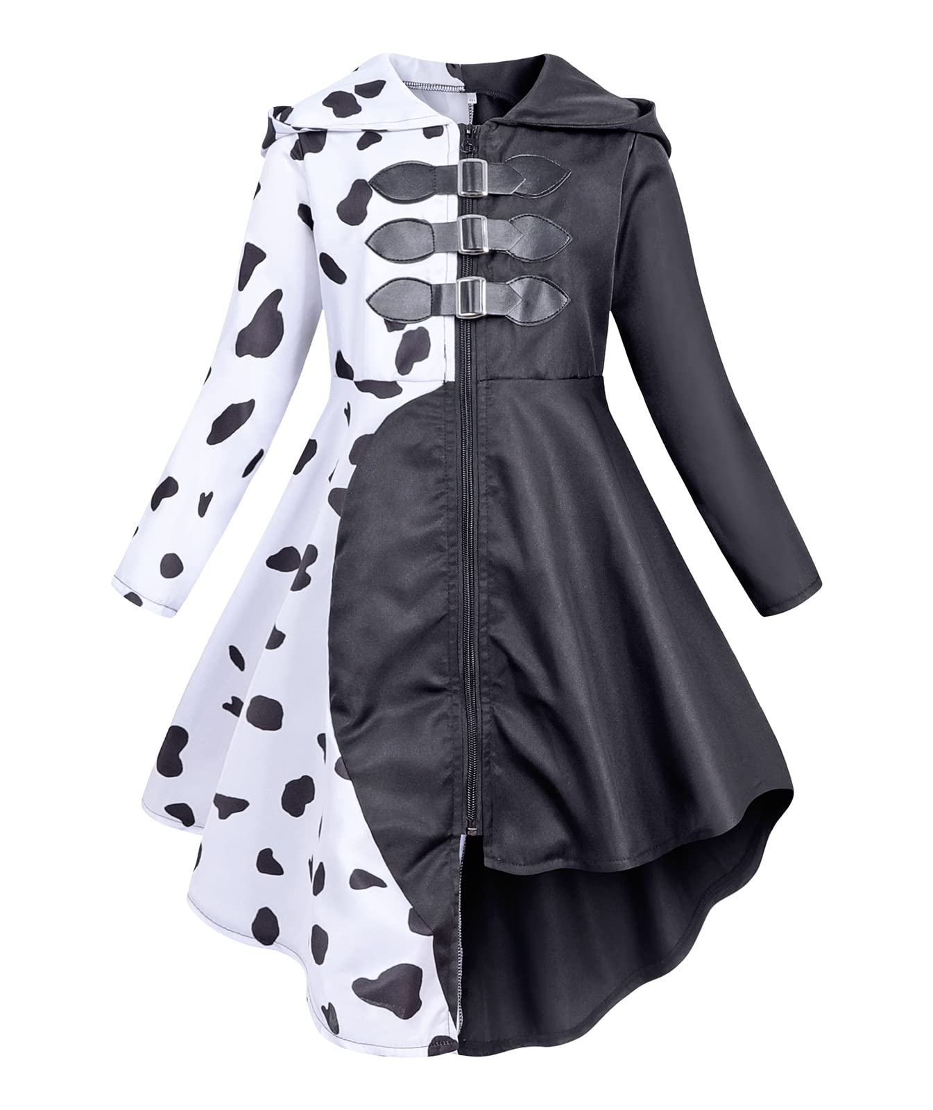 HenzWorld Girls Deville Costume - Black and White Dalmatian Dress for Kids Christmas, Birthday Party, Cosplay & Role Play - Perfect for Halloween, Dress-Up Play & Themed Events
