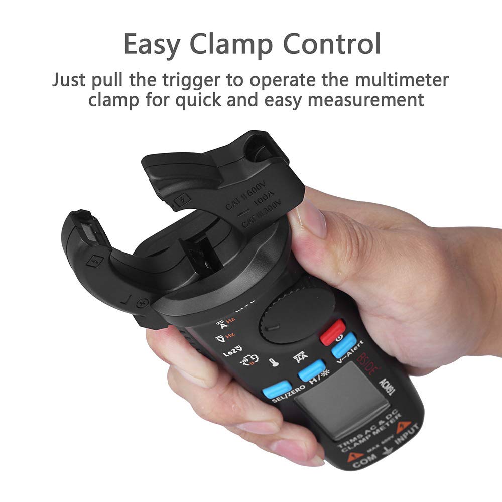 Professional Digital Clamp Meter - True RMS Auto-Ranging Multimeter for AC/DC Voltage, Current, Capacitance, Continuity, Temperature & Frequency Testing | Ideal for Electricians, HVAC Technicians & DIY Home Electrical Projects