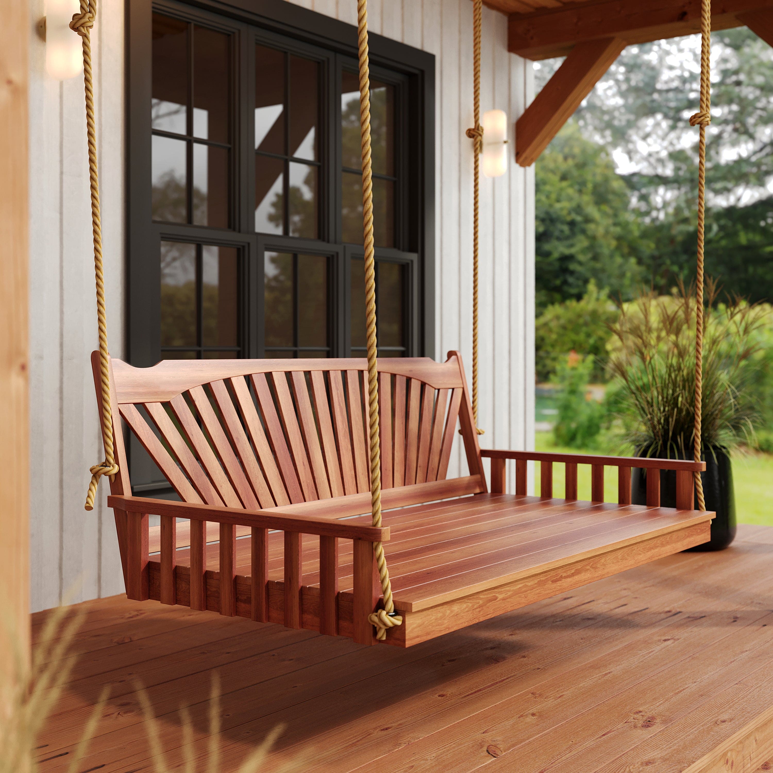 Keystone Amish Co. Sunburst Red Cedar Swing Bed - Handcrafted Outdoor Porch Swing with Weather-Resistant Cedar Wood - Perfect for Gardens, Patios, and Backyard Relaxation