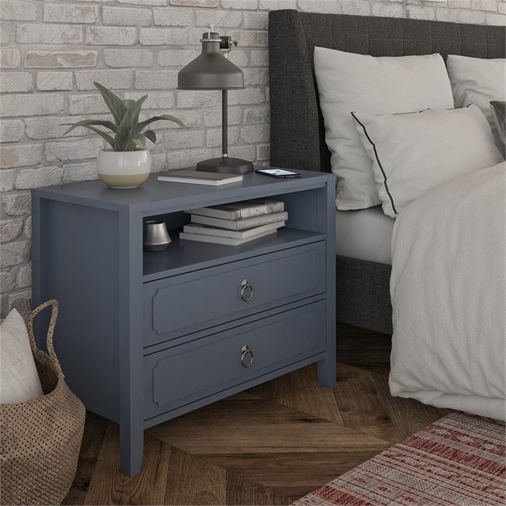 Novogratz Her Majesty 2-Drawer Nightstand in Blue - Stylish Bedside Table for Small Spaces, Modern Bedroom Decor, Apartment Living