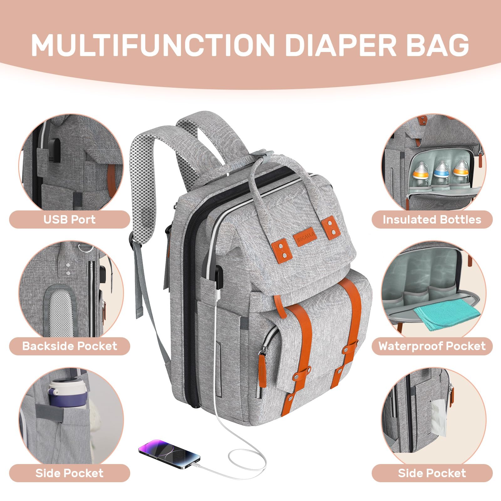 Gray Diaper Backpack with Changing Station - Baby Essentials for Travel & Outings