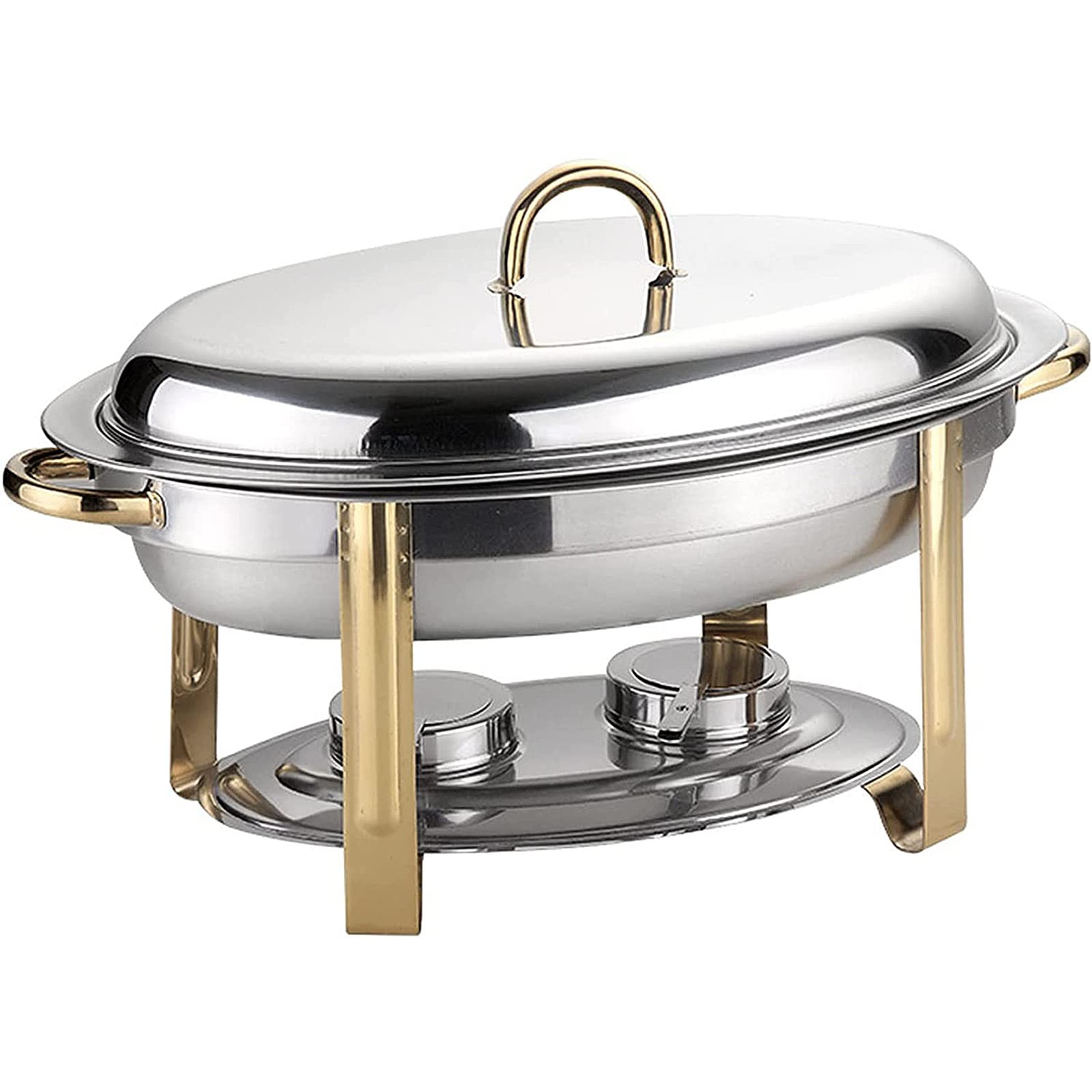 6 Quart Stainless Steel Chafing Dish Set with Deep Pans & Fuel Holder - Gold Buffet Catering Warmer for Parties, Weddings, and Events - Perfect for Serving Food at Banquets, Buffets, and Catered Gatherings