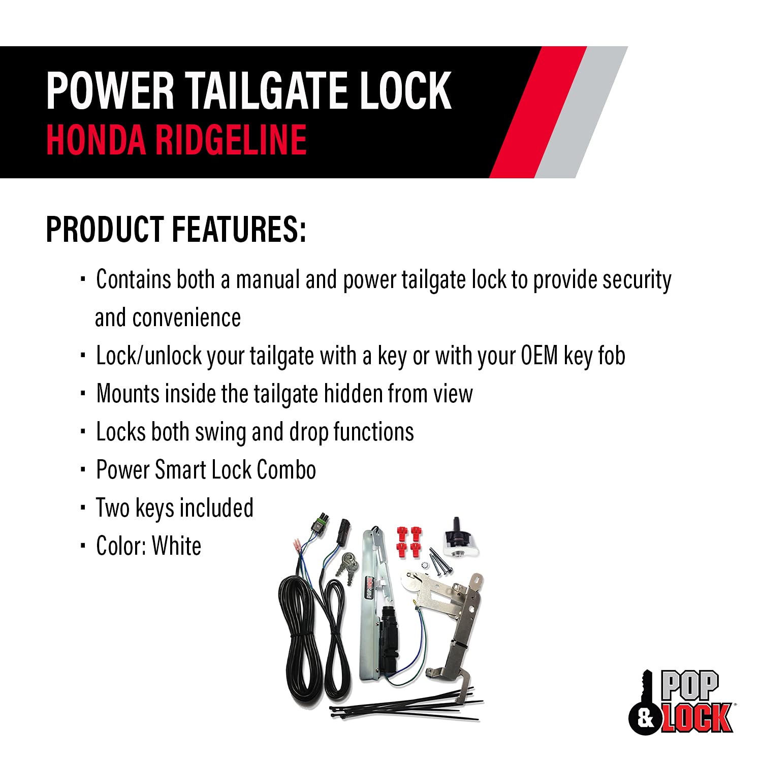 Pop & Lock PL8661 Smart Lock Combo Power Tailgate Lock for Honda Ridgeline (2005-2016) - White | Secure Remote-Controlled Truck Bed Access | Perfect for Camping, Work Sites & Outdoor Adventures