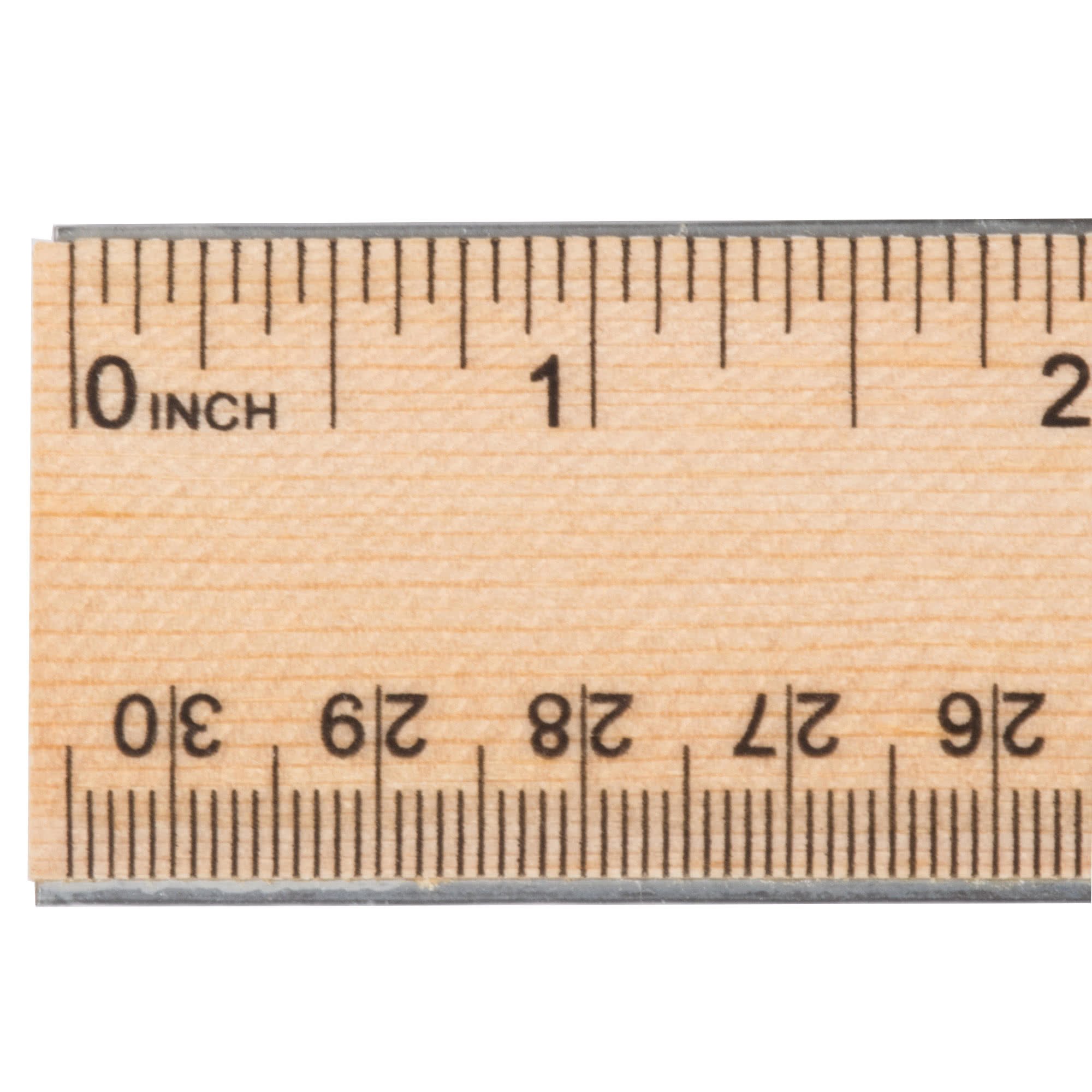 12-Inch Universal 59021 Flat Wood Ruler with Double Metal Edge - Clear Lacquer Finish - Perfect for School, Office, and DIY Woodworking Projects
