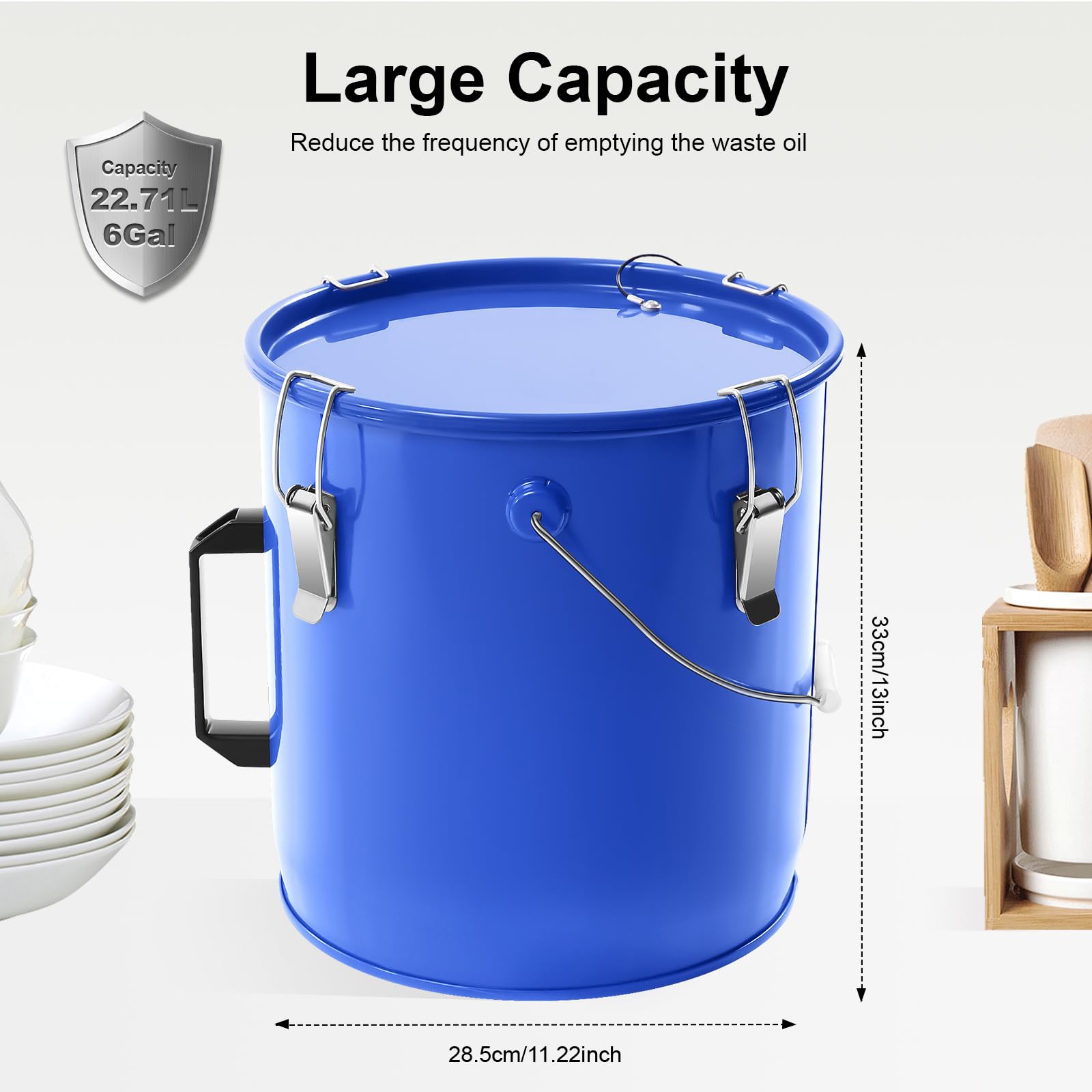 6 Gallon Fryer Grease Bucket with Lid Lock - Oil Disposal Caddy & Filter Pot for Hot Cooking Oil - Includes Filter Bag - Perfect for Restaurant, Food Truck & Home Kitchen Oil Recycling