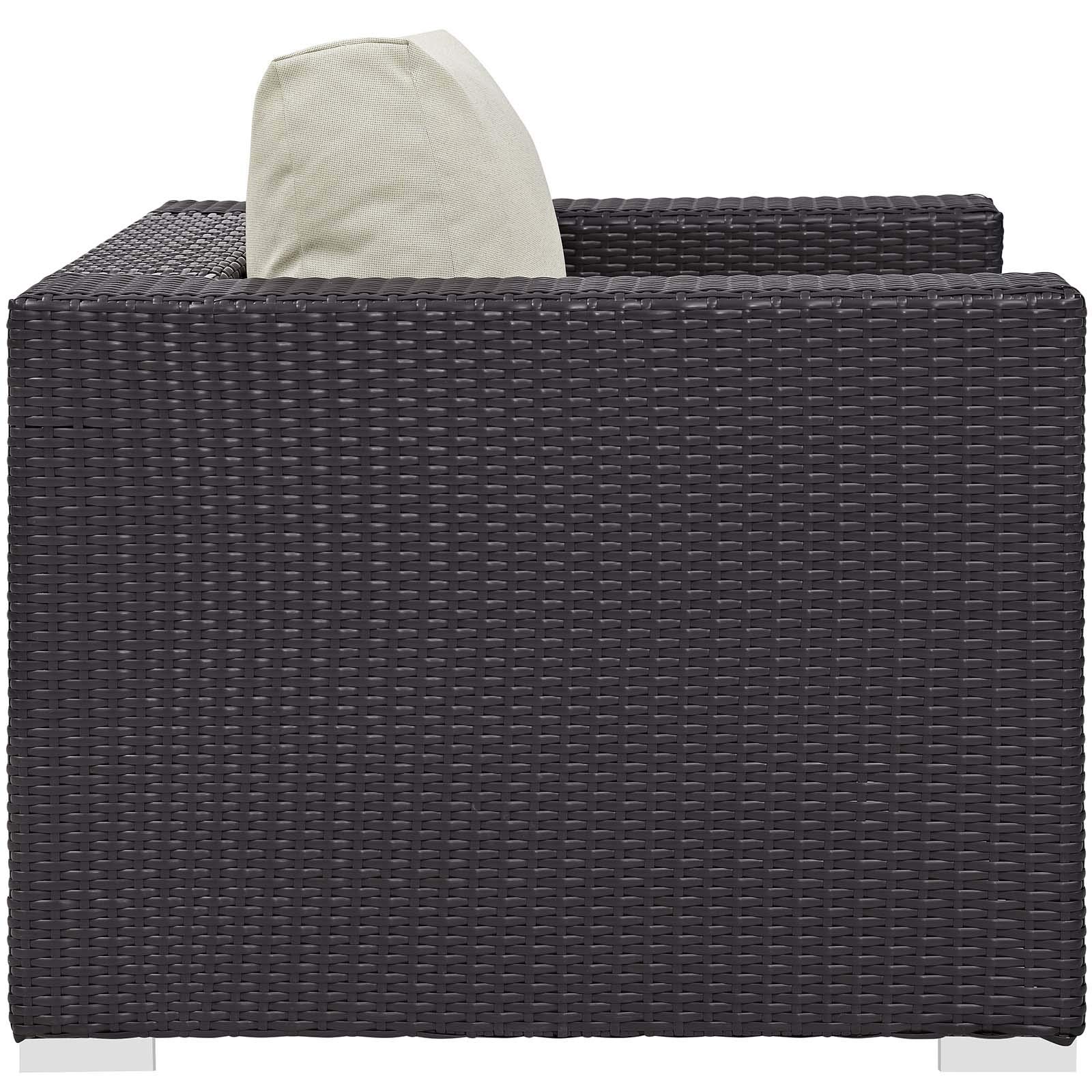 Modway Convene 3-Piece Wicker Rattan Outdoor Patio Sectional Set with Fire Pit - Espresso & White - Perfect for Backyard, Garden, Poolside Relaxation and Entertaining