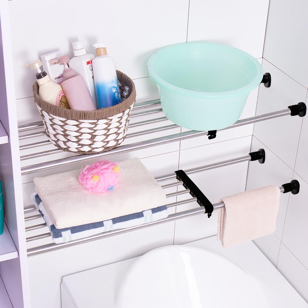 Hershii Adjustable Closet Tension Shelf - Expandable Cabinet Hanging Rod & Metal Storage Rack Organizer - DIY Wardrobe Divider for Kitchen, Bathroom, Bedroom (Black, 32.28-46.06 Inches) - Perfect for Small Space Organization & Closet Storage Solutions