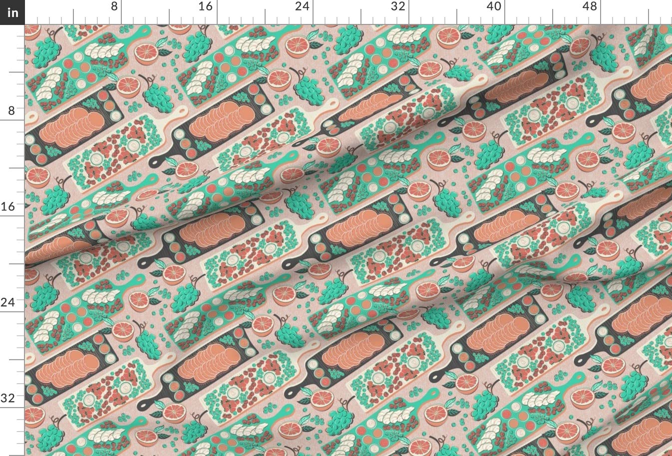 Breakfast Board Food Charcuterie Printed Satin Fabric by The Yard - Premium Spoonflower Material for Sewing, Apparel, Fashion, Blankets & Home Decor - Perfect for DIY Projects, Table Runners, and Kitchen Accessories