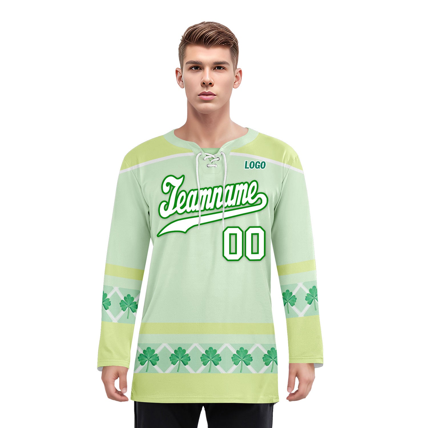 Custom Four Leaf Clover Personalized Hockey Jersey HCKJ01 E0615 - Personalized Sports Apparel for Hockey Games, Team Events & Fan Gifts
